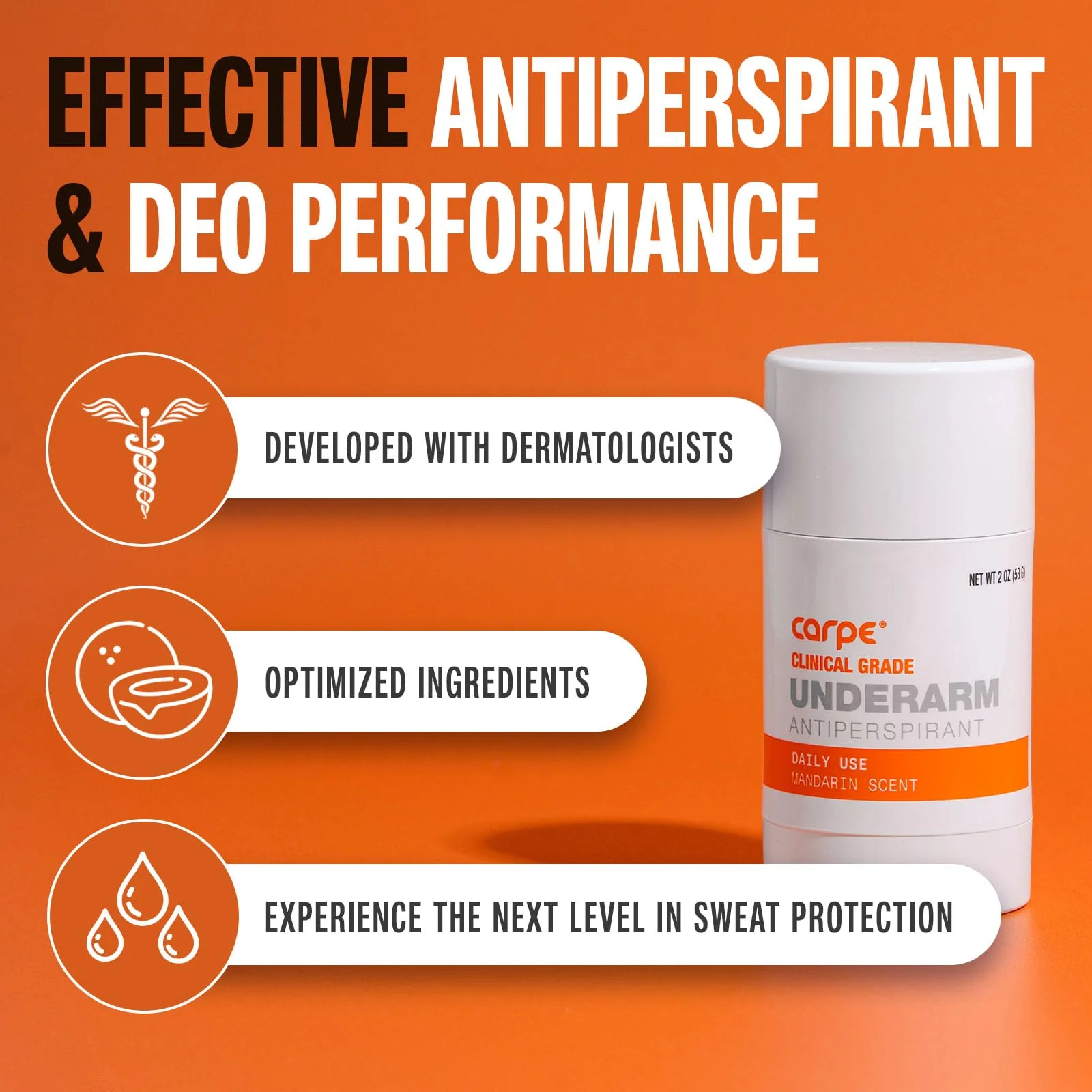 Carpe Clinical Strength Deodorant + Antiperspirant - Clinical Grade Solid Stick - Combat Excessive Underarm Sweating + Hyperhidrosis (Mandarin Scent) - Image 4
