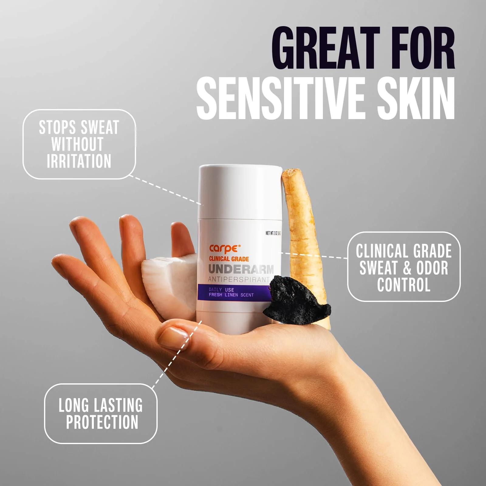 Carpe Clinical Strength Deodorant + Clinical Antiperspirant - Clinical Grade Solid Stick - Fresh Linen Scent - Combat Excessive Underarm Sweating - Great for Hyperhidrosis - Image 2