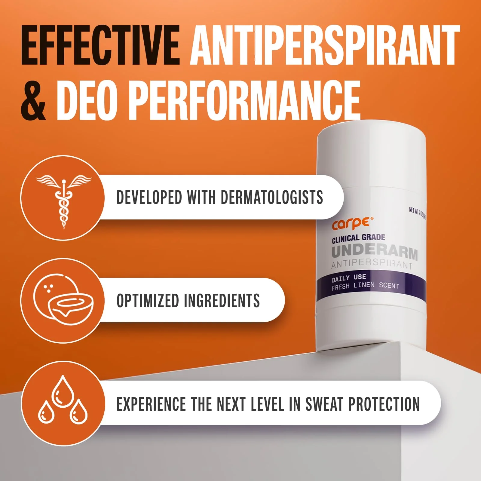 Carpe Clinical Strength Deodorant + Clinical Antiperspirant - Clinical Grade Solid Stick - Fresh Linen Scent - Combat Excessive Underarm Sweating - Great for Hyperhidrosis - Image 6