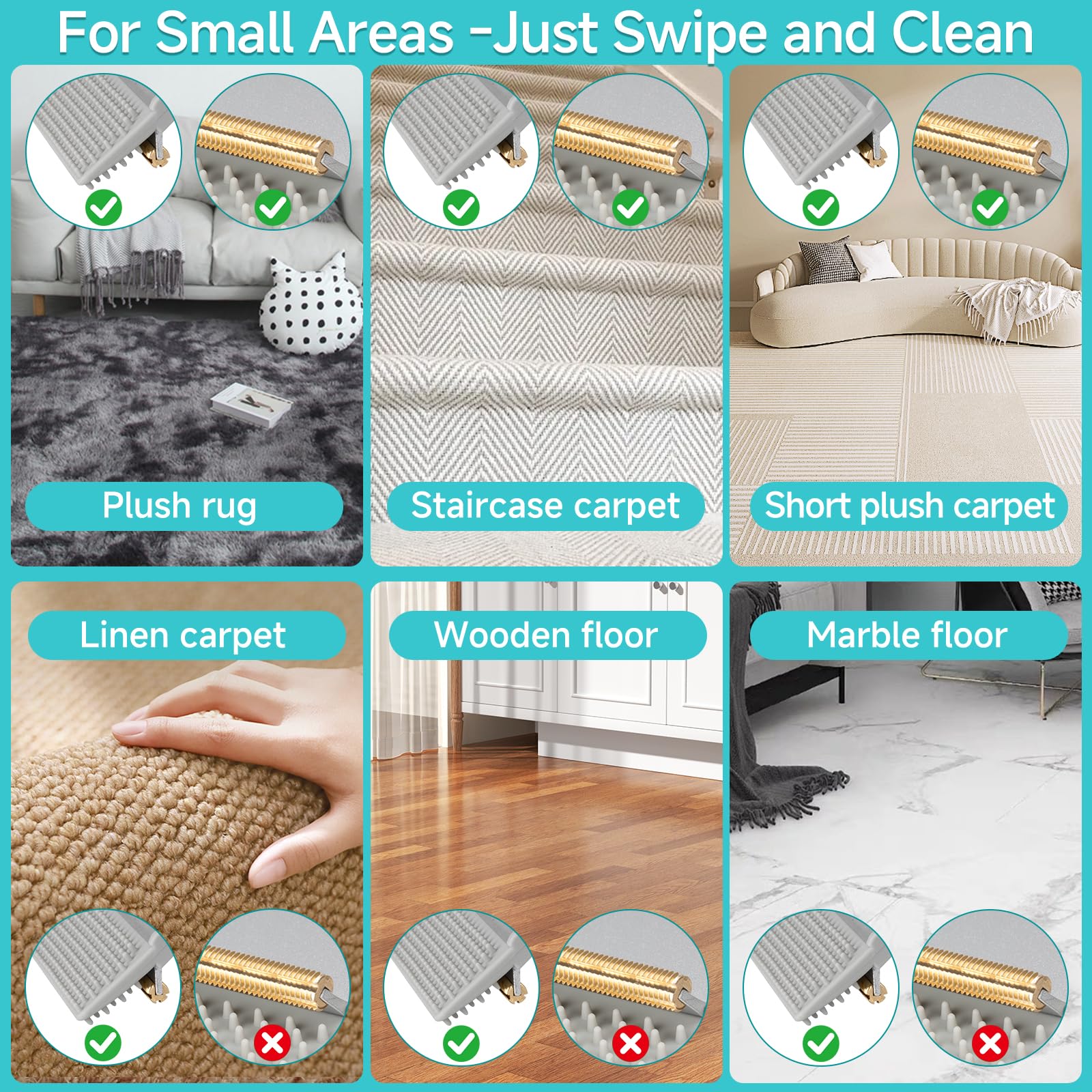 Carpet Rake for Pet Hair Removal Tool, Reusable Pet Hair Remover Broom, Dog&Cat Hair Remover Scraper Rake with 54” Adjustable Long Handle, 3 Pcs Carpet Brush Rake for Rugs, Mats, Couch, Furniture - Image 7