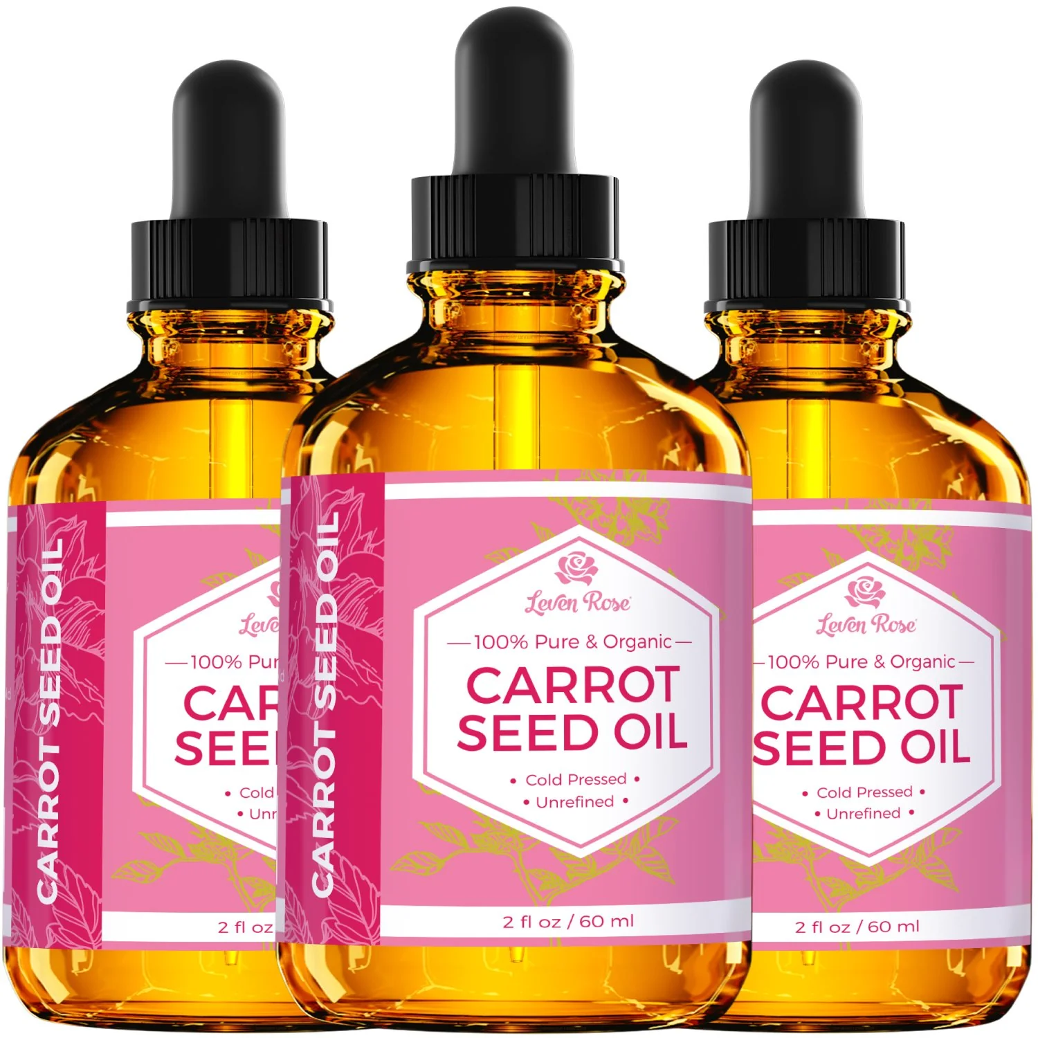 Carrot Seed Oil by Leven Rose, 100% Pure Unrefined Cold Pressed Moisturizer for Hair Skin and Nails 2 oz - Image 2