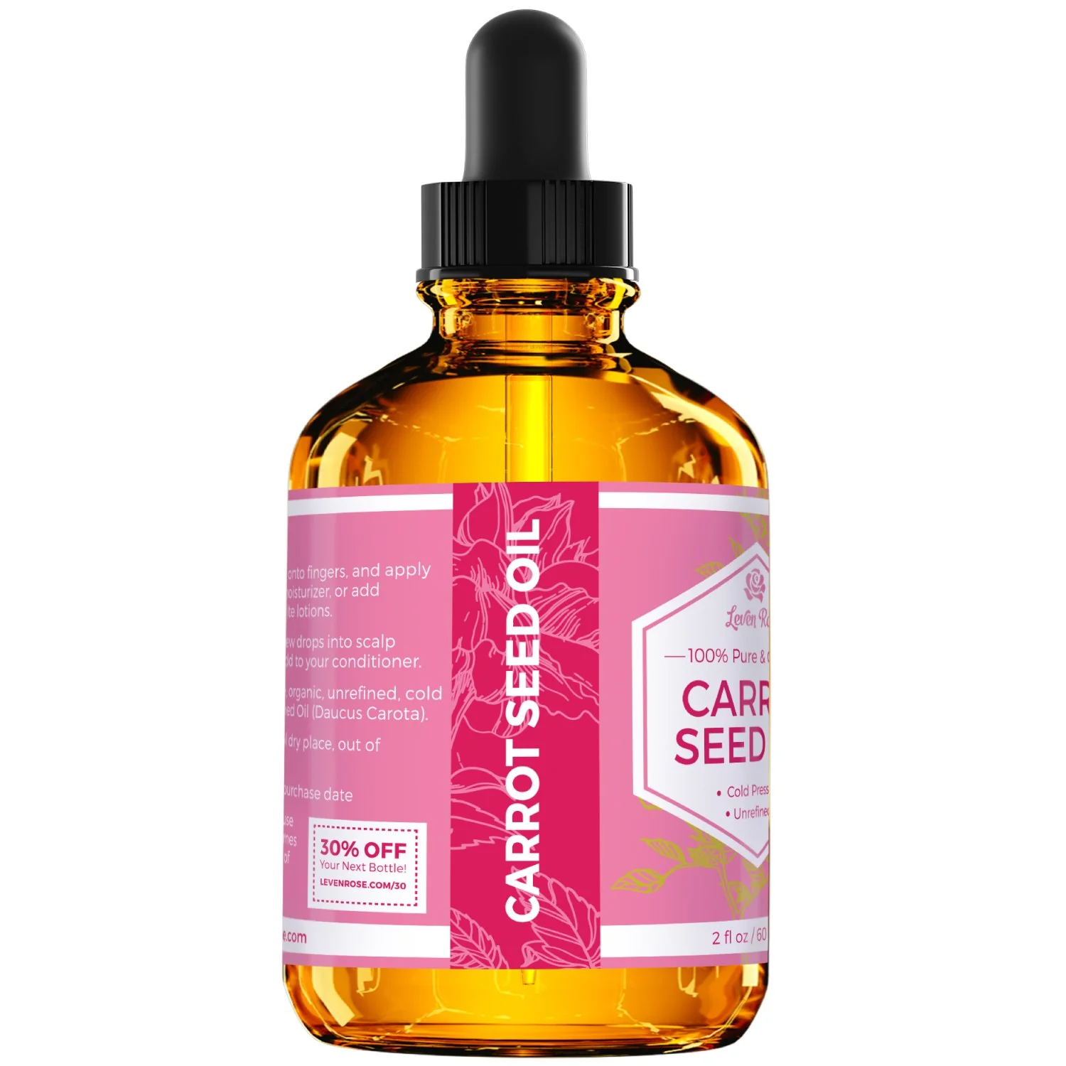 Carrot Seed Oil by Leven Rose, 100% Pure Unrefined Cold Pressed Moisturizer for Hair Skin and Nails 2 oz - Image 7