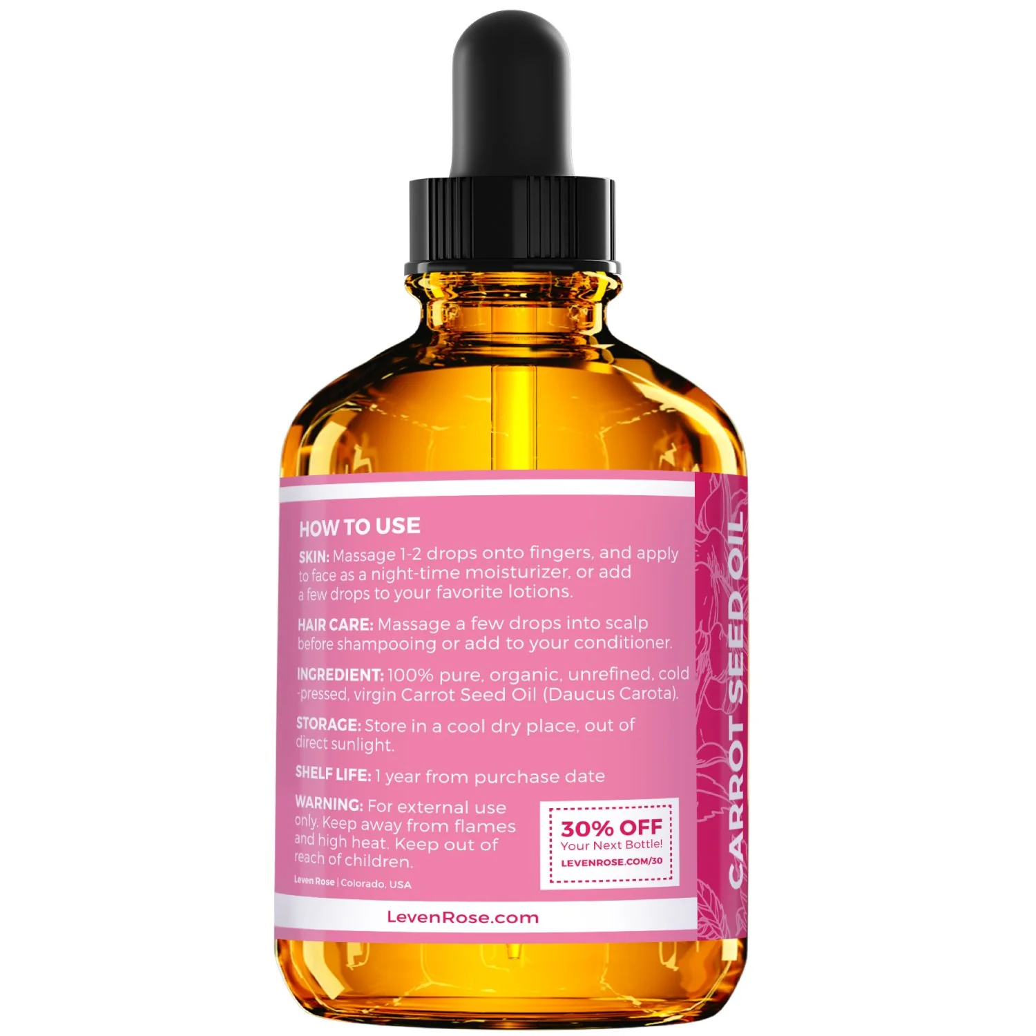 Carrot Seed Oil by Leven Rose, 100% Pure Unrefined Cold Pressed Moisturizer for Hair Skin and Nails 2 oz - Image 8