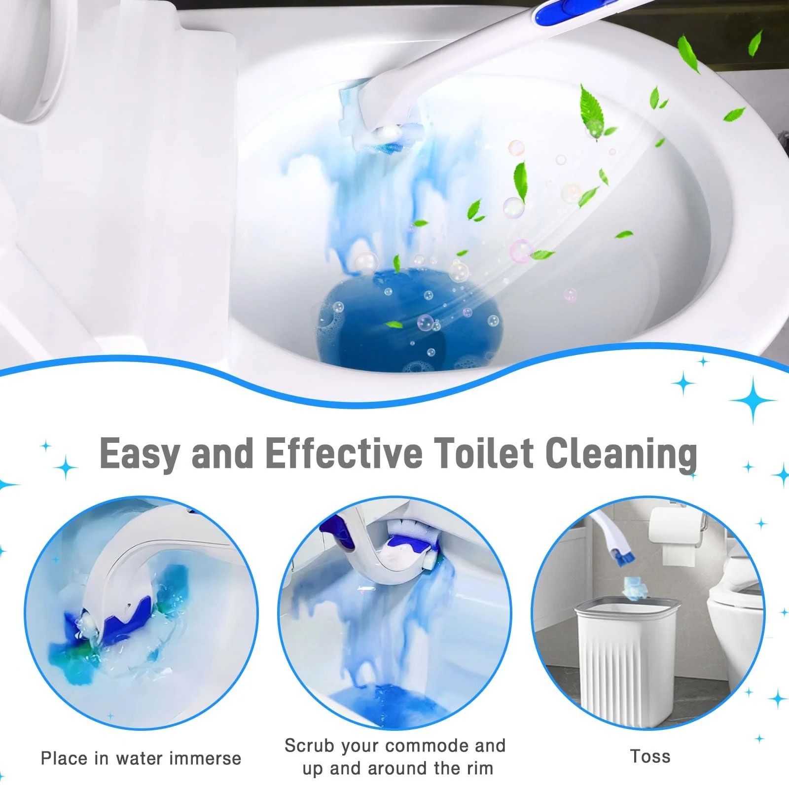 CARZEXSUC Toilet Cleaner Refill Pads Ocean Scent Enhanced Odor Control 72 Count Scrubber Refill Clean Stains Disposable Toilet Brush Refill for Toilet and Bathroom - Image 2