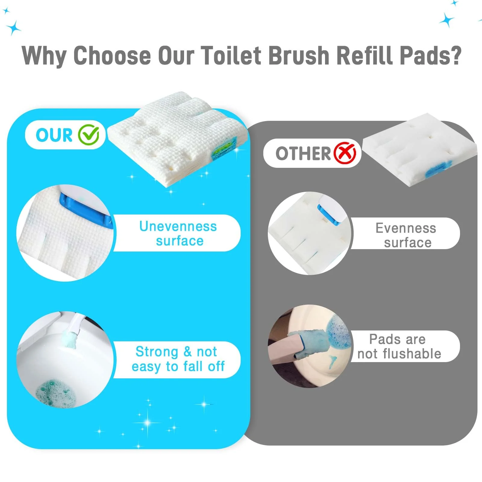 CARZEXSUC Toilet Cleaner Refill Pads Ocean Scent Enhanced Odor Control 72 Count Scrubber Refill Clean Stains Disposable Toilet Brush Refill for Toilet and Bathroom - Image 6