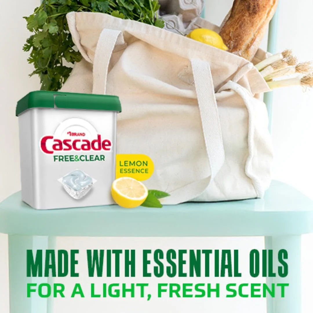 Cascade Free & Clear Dishwasher Pods, Dishwasher Detergent, Dish Detergent Soap, Lemon Essence, 19 Count - Image 6