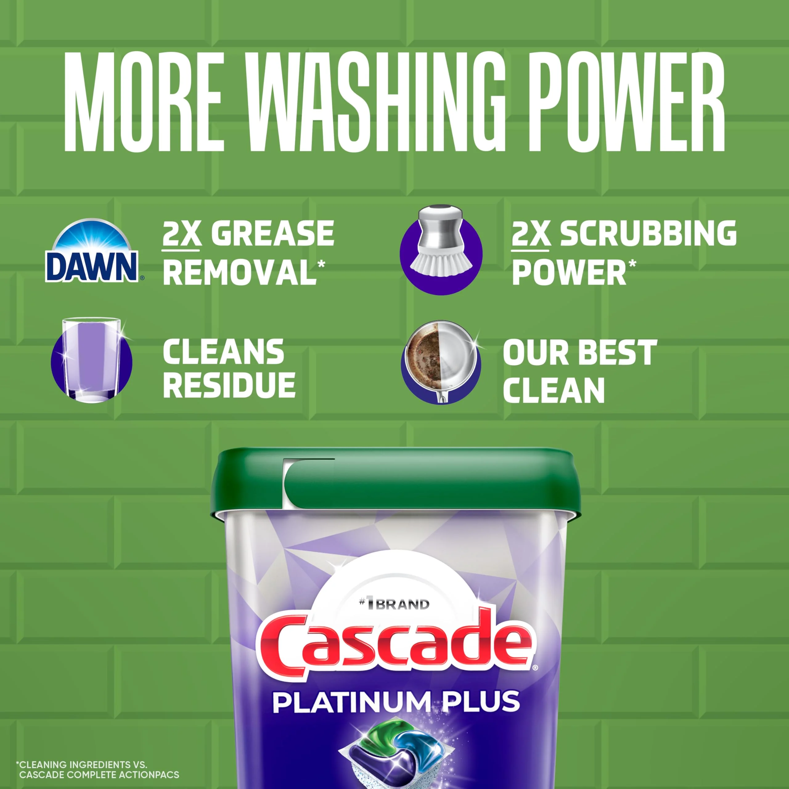 Cascade Platinum Plus Dishwasher Pods, Dish Detergent Soap, Clean Scent, 62 Count - Image 3