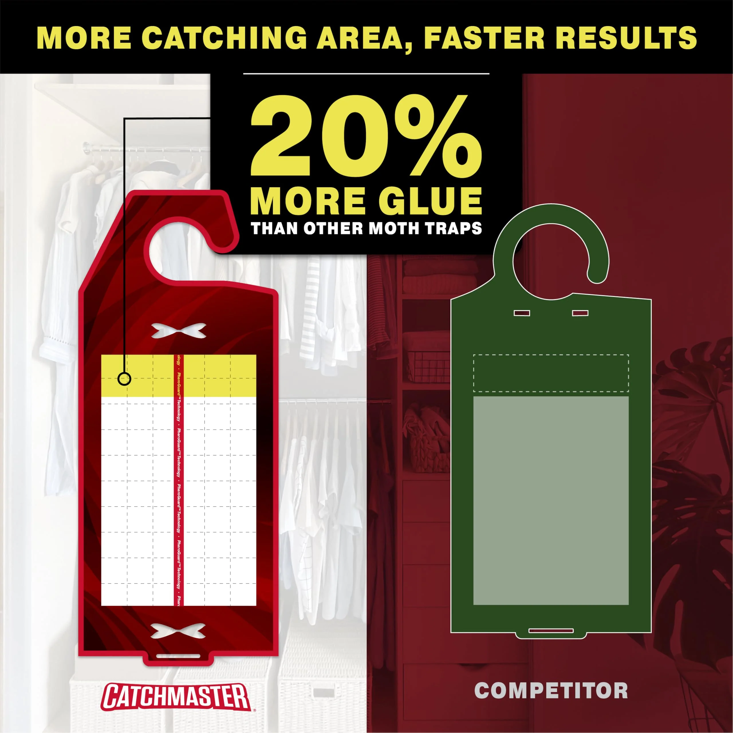 Catchmaster Clothing Moth Traps with Premium Extra Strength Odorless Pheromone Technology – Red, XL, Extra-Strength Glue – Traps & Targets Casemaking and Webbing Moths - 6-Pack - Image 2