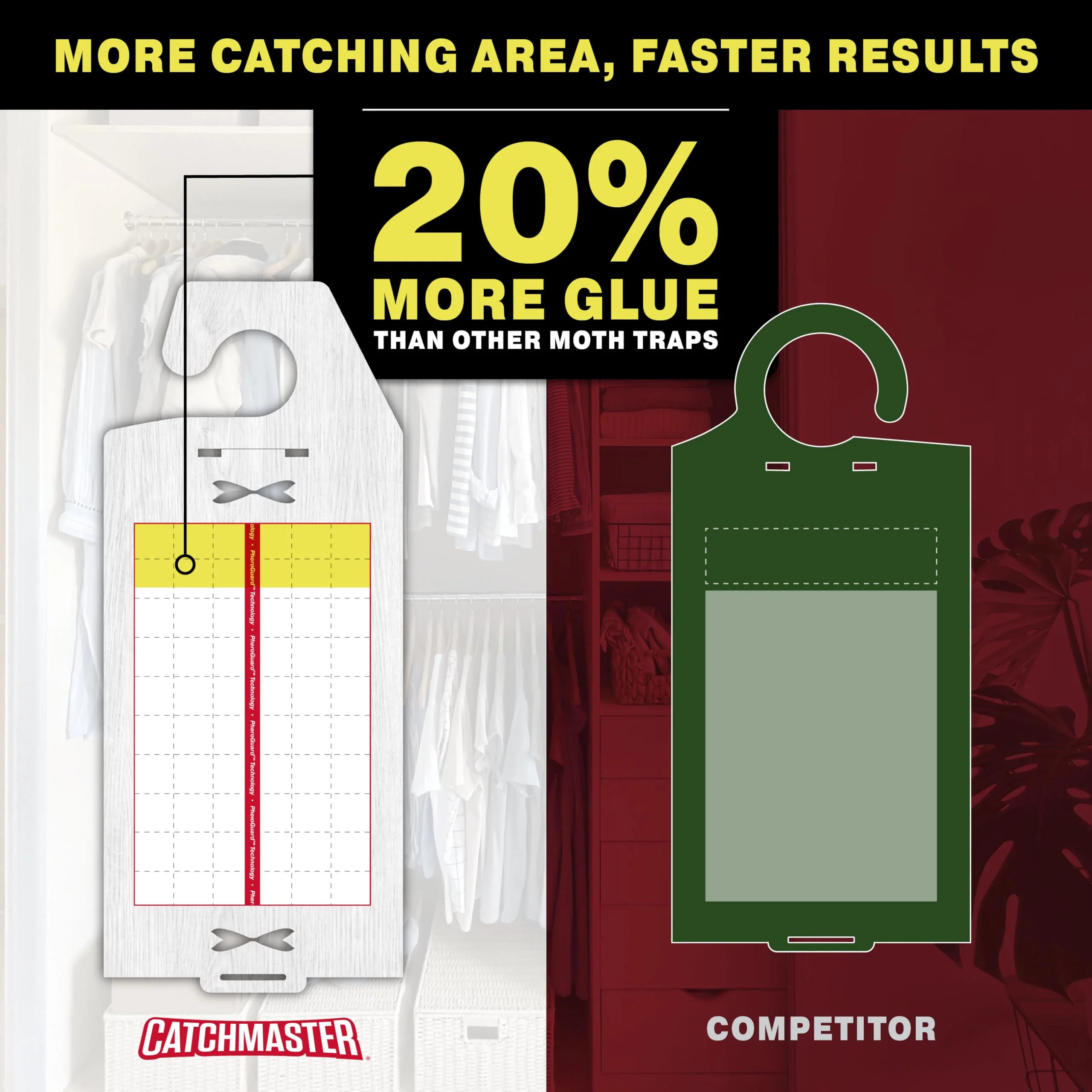 Catchmaster Clothing Moth Traps with Premium Extra Strength Odorless Pheromone Technology – XL Hardwood Design, Extra-Strength Glue – Traps & Targets Casemaking and Webbing Moths - 6-Pack - Image 2