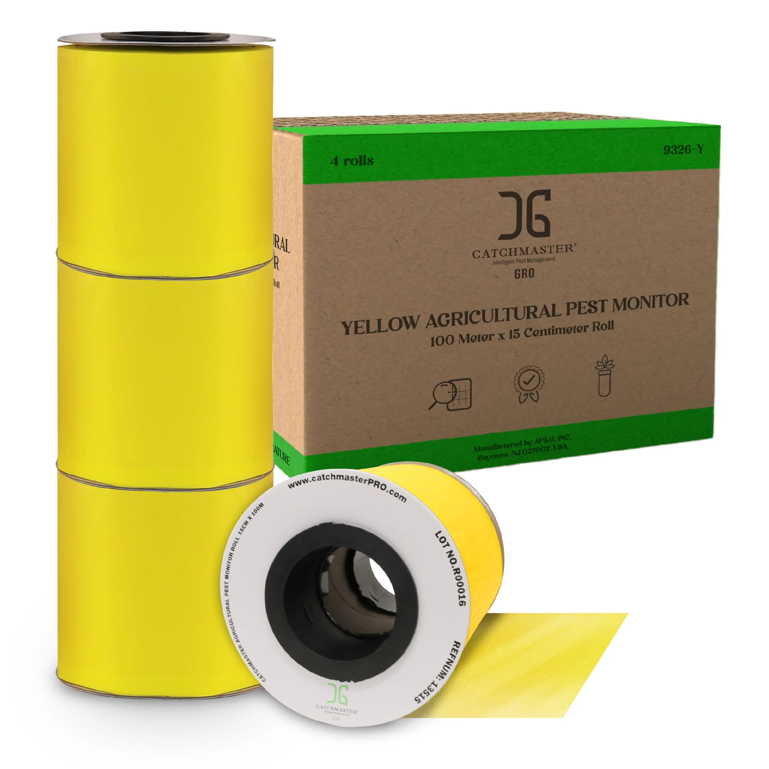 Catchmaster GRO XL AG Roll 4PK, Double Sided Adhesive Fly Tape Strips, Fungus Gnat Sticky Trap for Greenhouse, Garden, Nursery, Pest Control Gardening Supplies, Insect Trap, 328' x 6'' Yellow