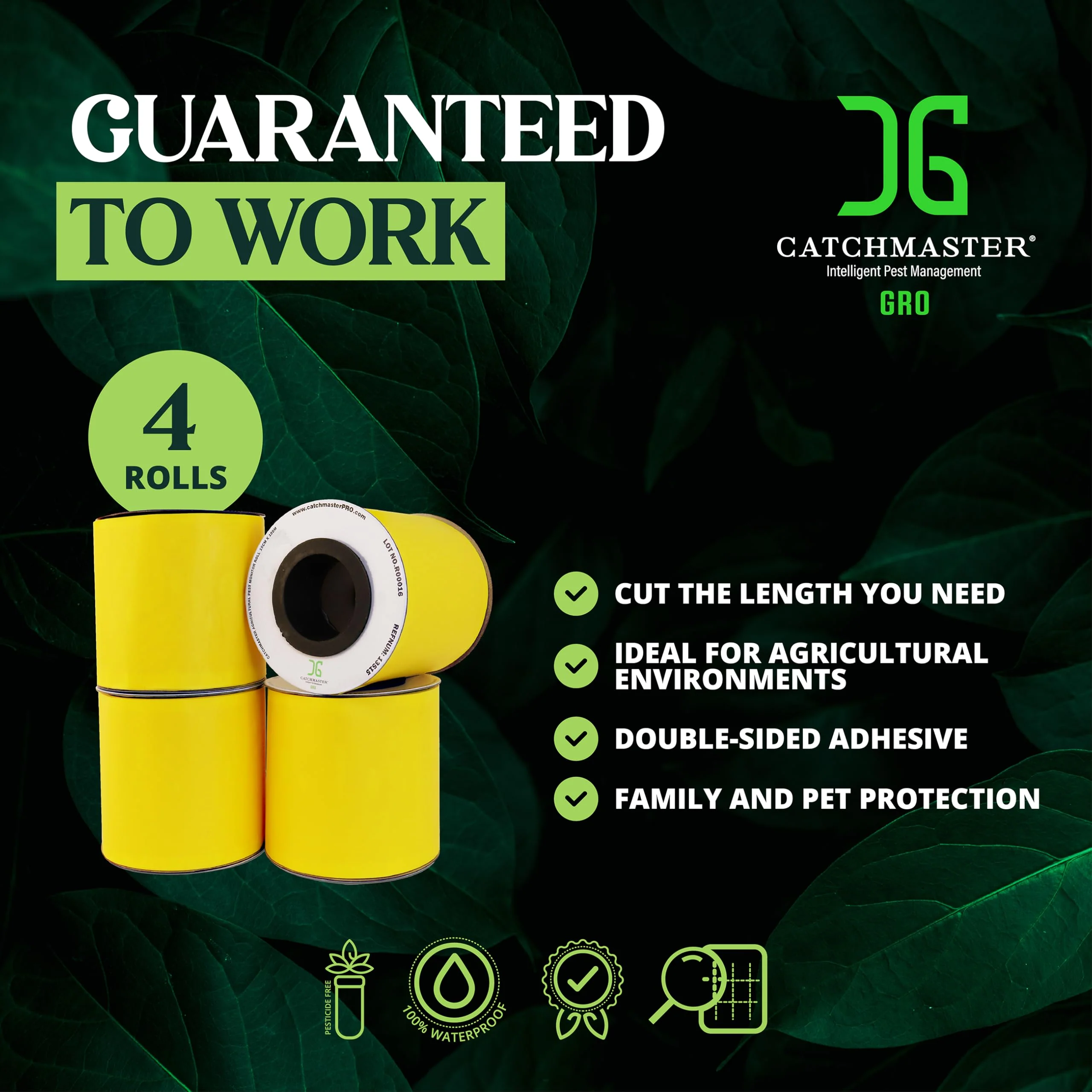 Catchmaster GRO XL AG Roll 4PK, Double Sided Adhesive Fly Tape Strips, Fungus Gnat Sticky Trap for Greenhouse, Garden, Nursery, Pest Control Gardening Supplies, Insect Trap, 328' x 6'' Yellow - Image 5