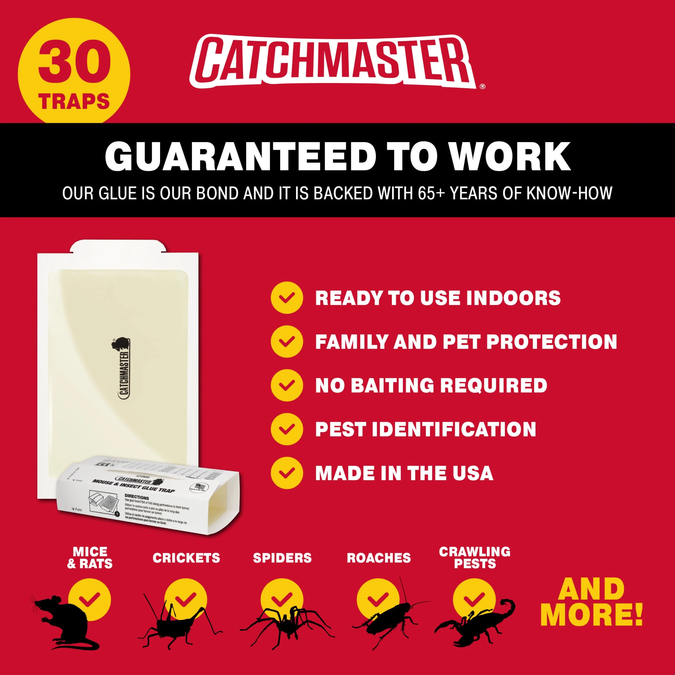 Catchmaster Mouse & Insect Super Glue Traps 30PK, Mouse Traps Indoor for Home, Extra Strength Sticky Pest Control Adhesive Tray for Catching Bugs, Rats & Rodents, Bulk Glue Boards - Image 3