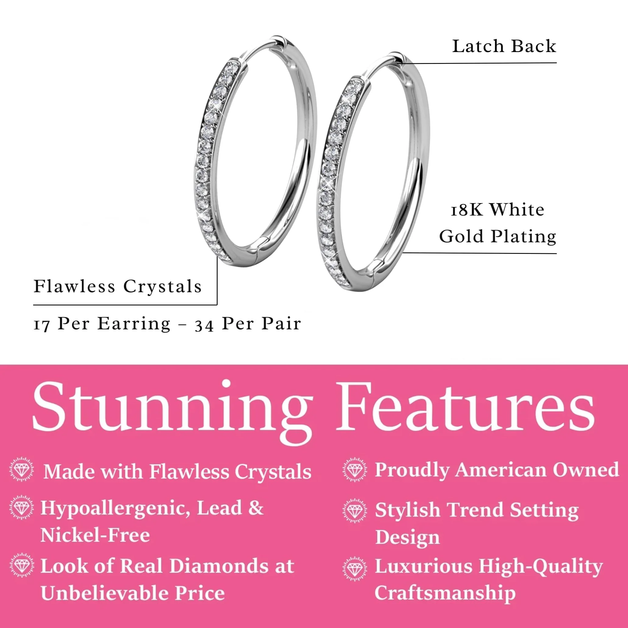 Cate & Chloe Bianca 18K White Gold-Plated Hoop Earrings | Elegant Jewelry for Women with Round Cut Simulated Diamond Crystals | 25mm Silver Hoops Holiday Gift for Her on Christmas, Birthday - Image 6