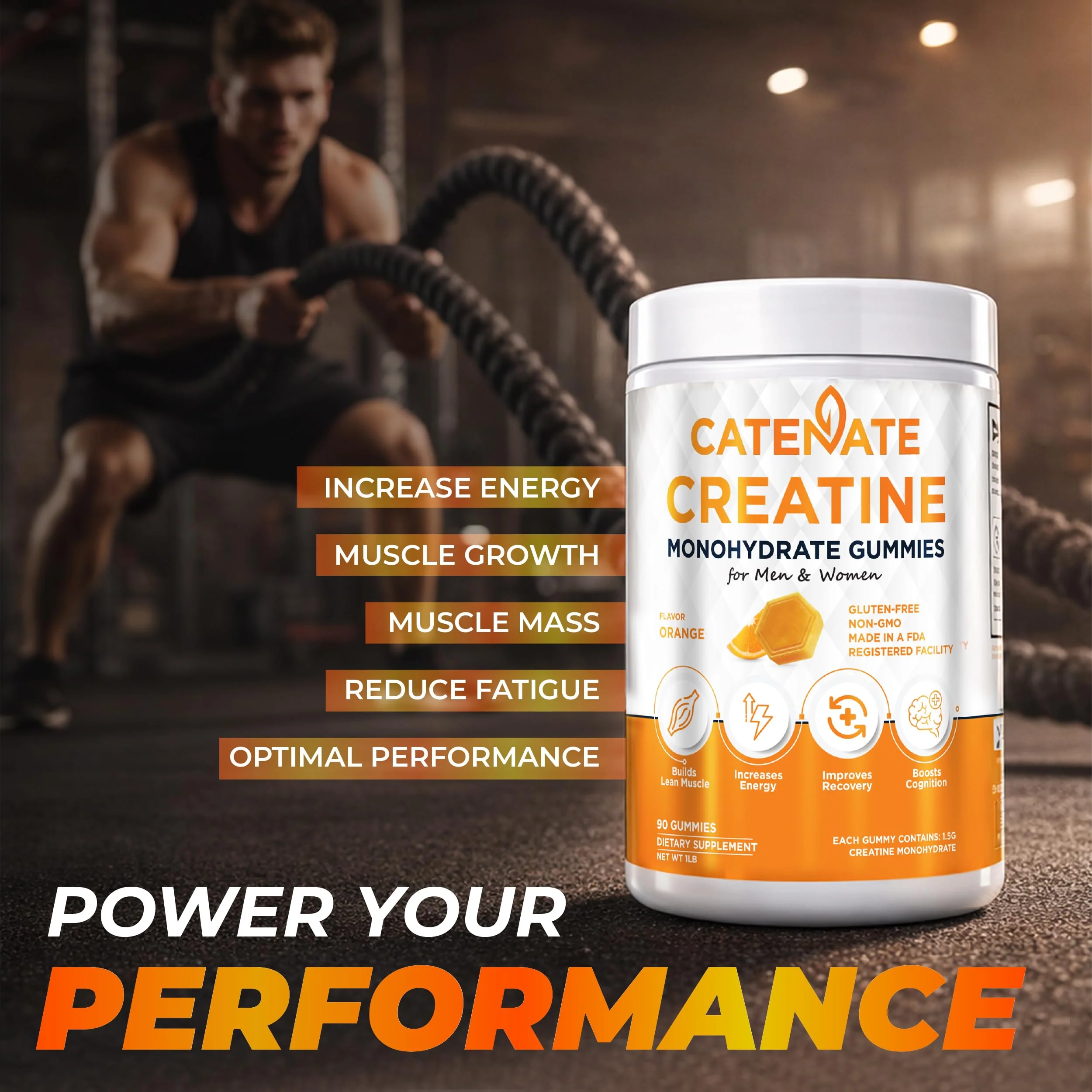 CATENATE Creatine Gummies for Women & Men, 4500MG Creatine Monohydrate Gummies, Great Taste, Muscle Strength, Endurance & Recovery Support, Vegan, Gluten-Free, Non-GMO, 90 Count (Orange) - Image 7