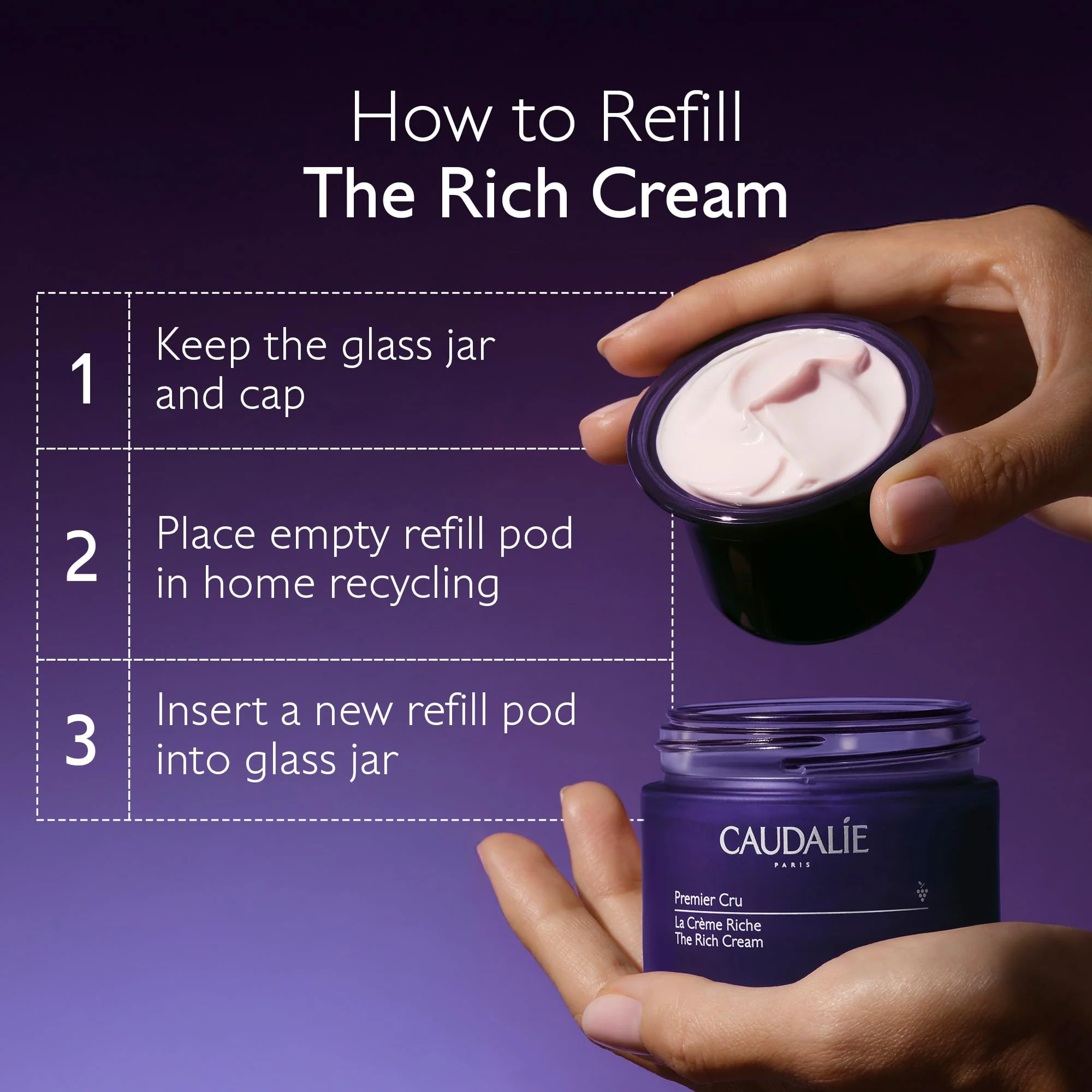 Caudalie Premier Cru The Rich Cream, Skin Barrier Repairing Rich Moisturizer with Ceramides, Refillable Jar - 50 mL - Image 4