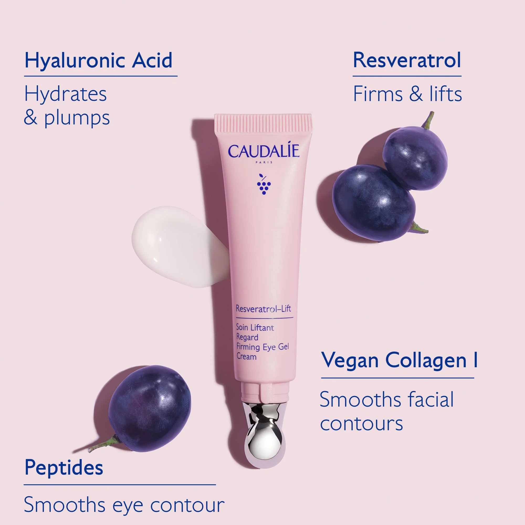 Caudalie Resveratrol-Lift Firming Depuffing Eye Gel Cream with Peptides, Hyaluronic Acid, and Vegan Collagen I - 15 mL - Image 5