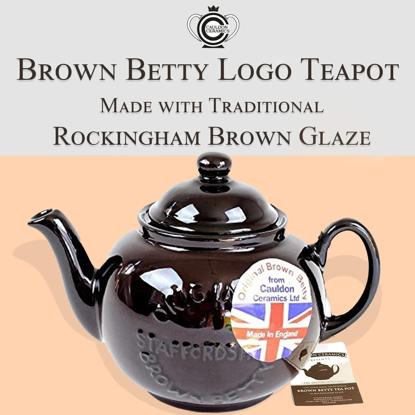 Cauldon Ceramics Classic Brown Betty Tea Pot | Hand Made 2 Cup Brown Betty Teapot with Logo | Made with Staffordshire Red Clay | Traditional Teapot | Authentic, Made in England Teapot | 20 Fl Oz - Image 3