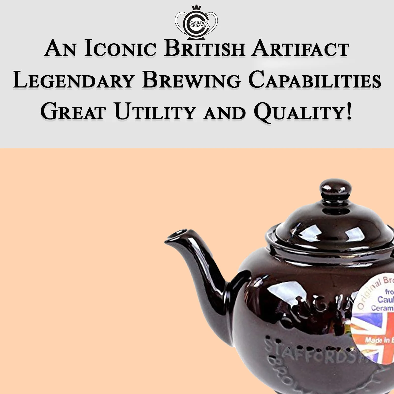 Cauldon Ceramics Classic Brown Betty Tea Pot | Hand Made 2 Cup Brown Betty Teapot with Logo | Made with Staffordshire Red Clay | Traditional Teapot | Authentic, Made in England Teapot | 20 Fl Oz - Image 5