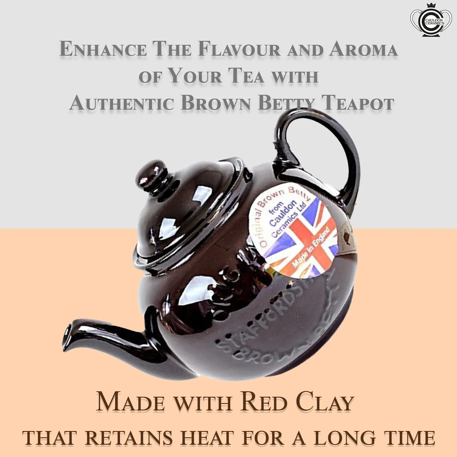 Cauldon Ceramics Classic Brown Betty Tea Pot | Hand Made 2 Cup Brown Betty Teapot with Logo | Made with Staffordshire Red Clay | Traditional Teapot | Authentic, Made in England Teapot | 20 Fl Oz - Image 6