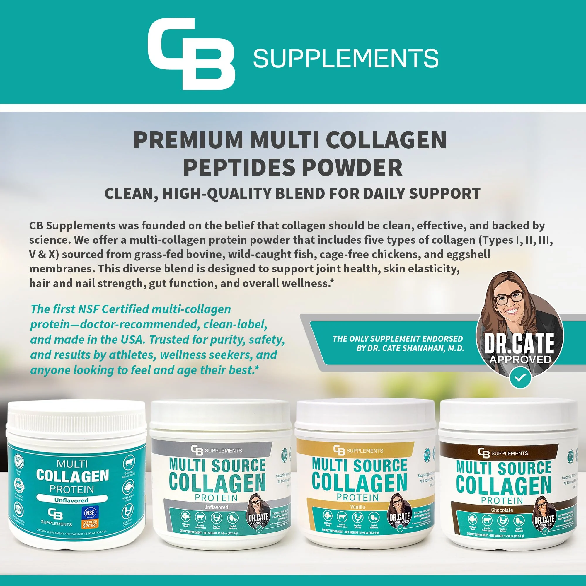 CB Supplements NSF Certified for Sport Multi Collagen Protein Powder Bone, Skin, Hair, and Joint Support | Hydrolyzed Collagen Supplements (58 Servings (Pack of 1), Unflavored) - Image 2