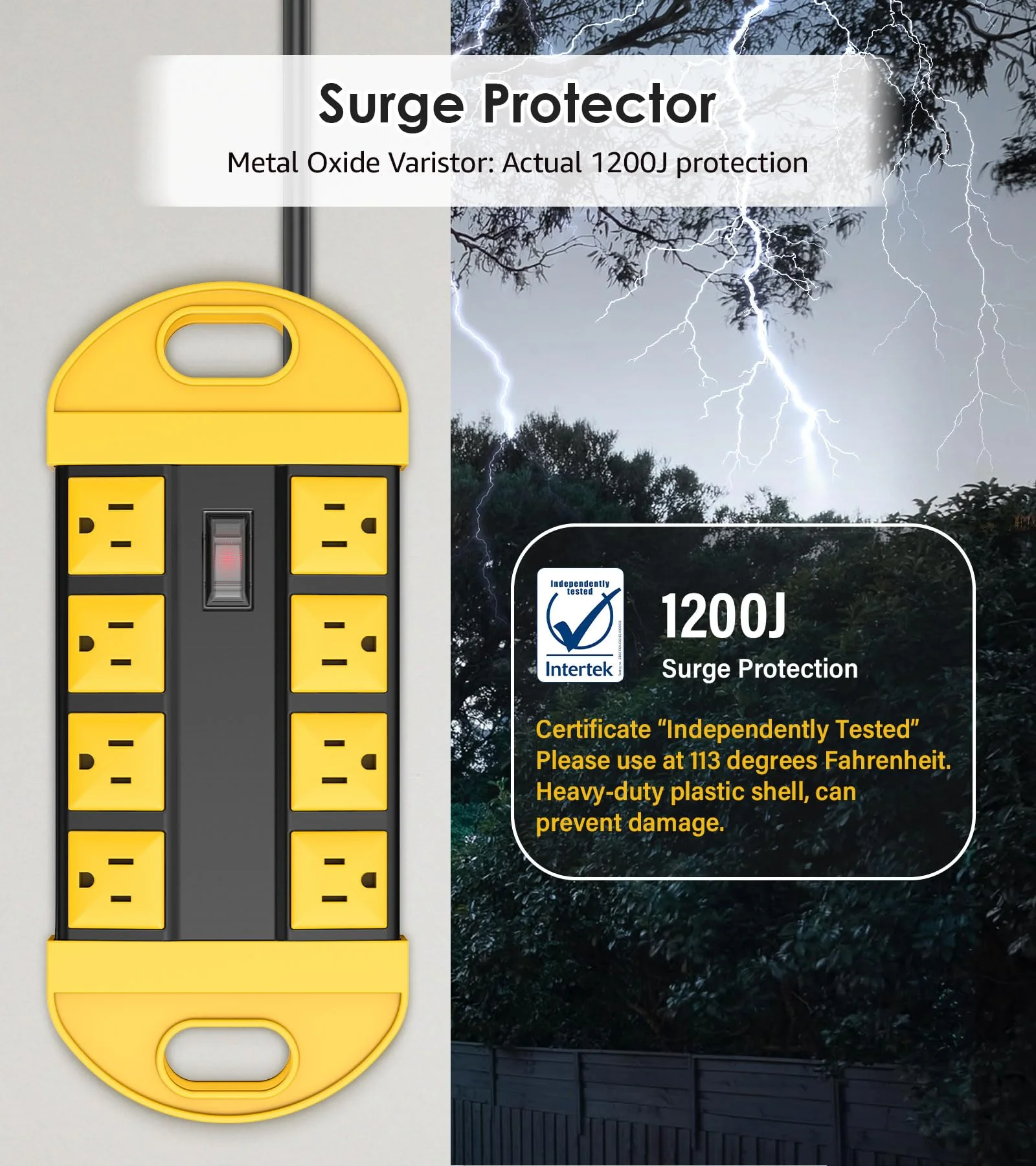 CCCEI Outdoor Power Strip Weatherproof with 8 Plug, Waterproof Extension Cord with Multiple Outlets, Christmas Exterior Garden Yard Surge Protector 6FT. - Image 6