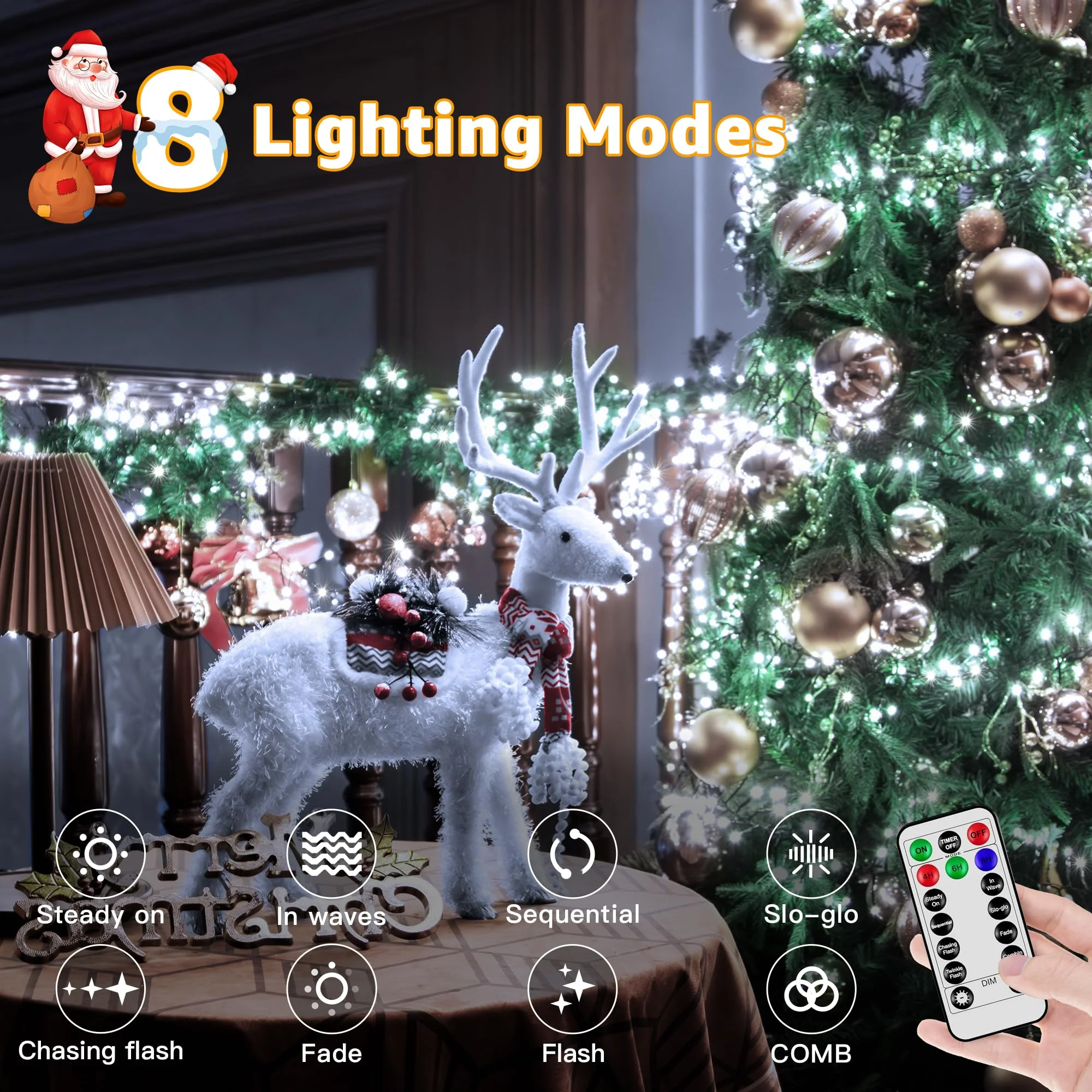 Ccinny 1200 LED 59 FT Cluster Lights, White Christmas Tree Lights 8 Modes Timer Remote, Waterproof String Lights for Indoor Outside Garland Xmas Decorations - Image 5