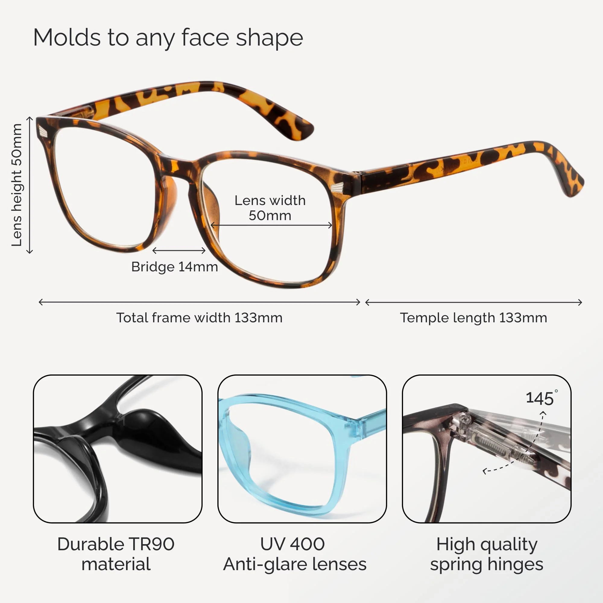 CCVOO Reading Glasses for Women/Men, Eyeglasses, Blue Light Readers for Women/Men, Computer Eye Glasses, Cheaters - Image 6