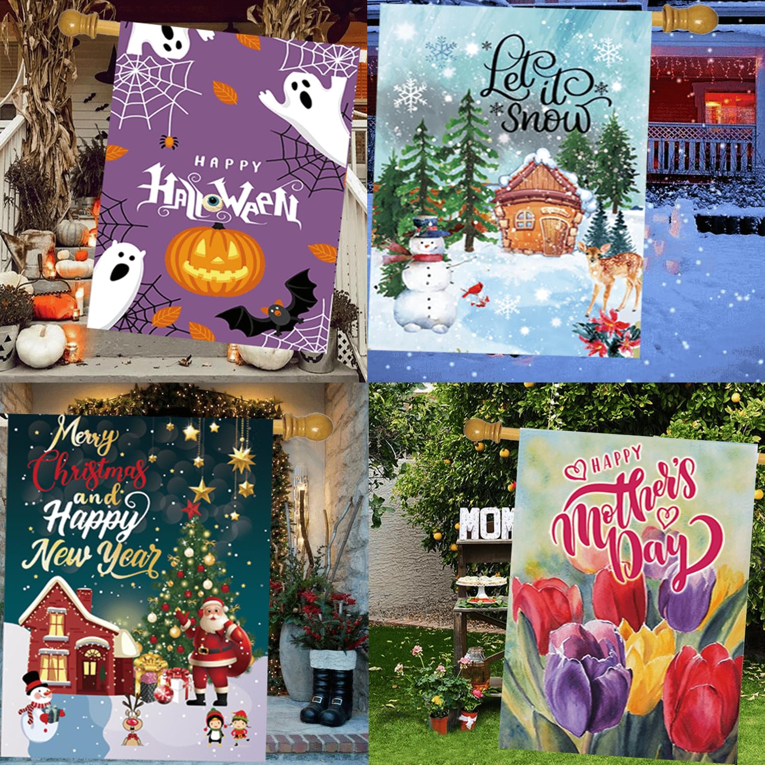 CDLong Seasonal Garden Flag Set of 12 - Double Sided 28 x 40 Inch Large Yard Flags, Outdoor Holiday Decorations for All Seasons, Christmas, Spring, Summer, and Fall - Big House Flags for Outside Decor - Image 3