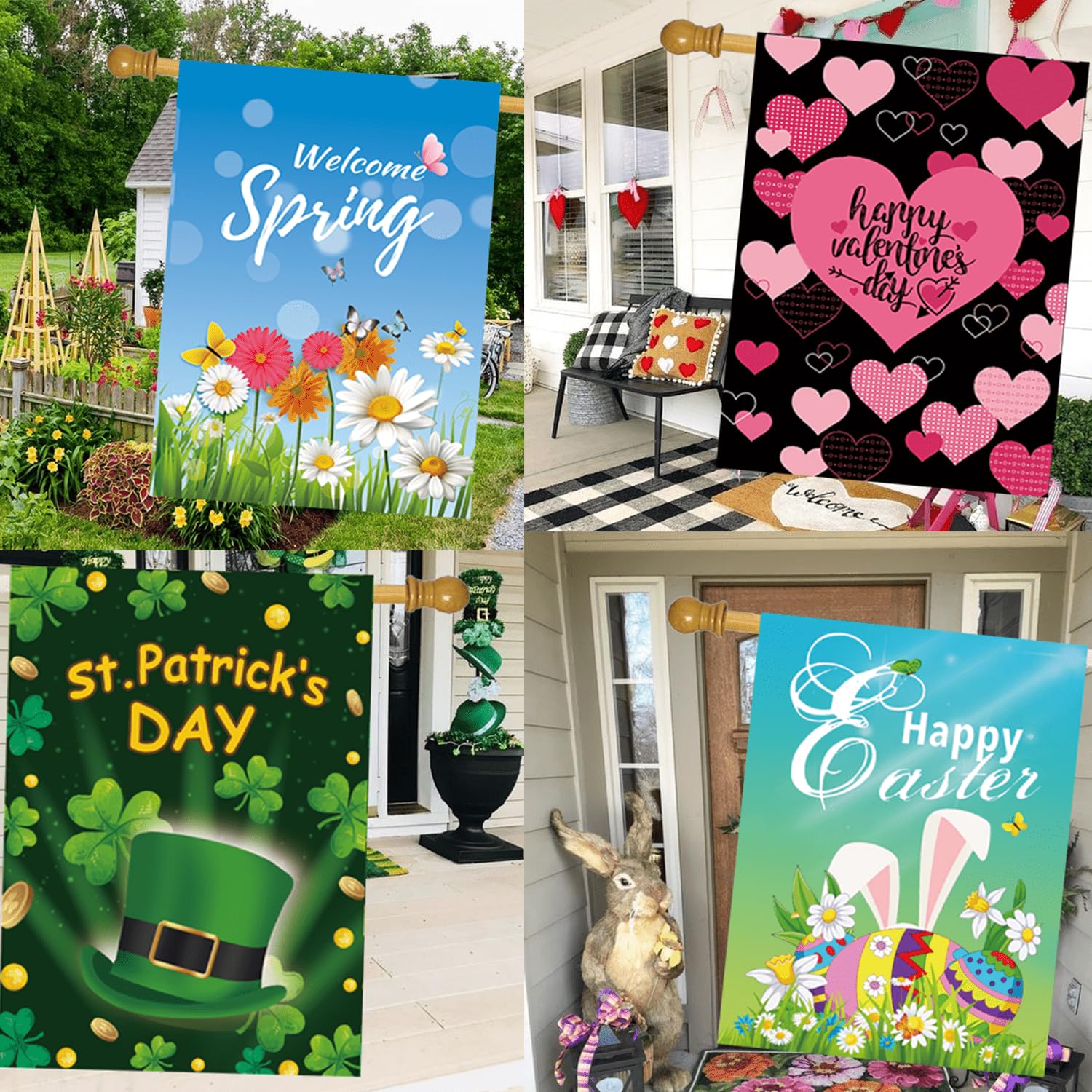 CDLong Seasonal Garden Flag Set of 12 - Double Sided 28 x 40 Inch Large Yard Flags, Outdoor Holiday Decorations for All Seasons, Christmas, Spring, Summer, and Fall - Big House Flags for Outside Decor - Image 4