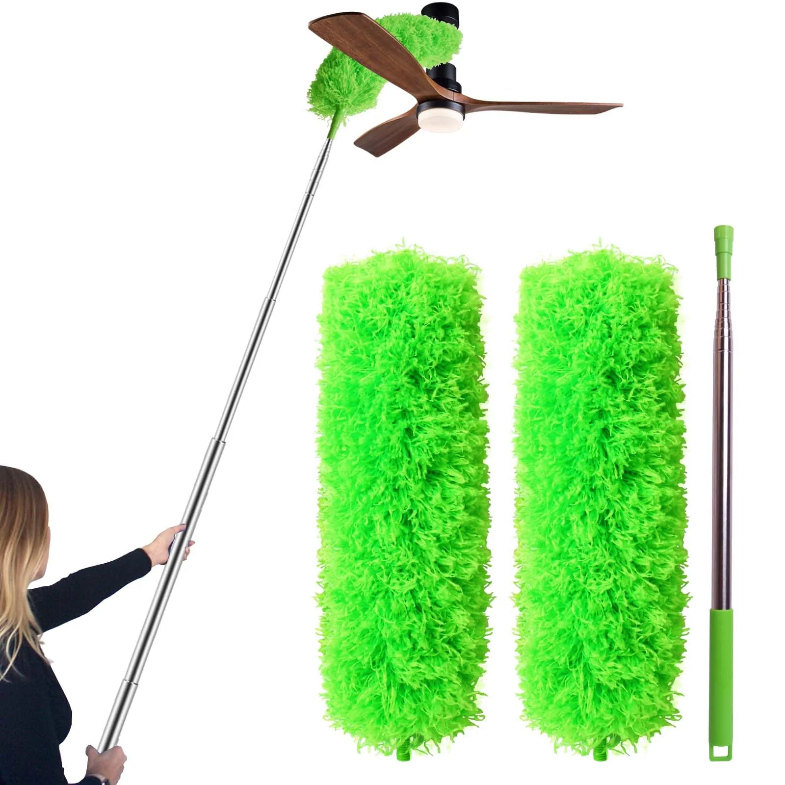 Ceiling Fan Cleaner Duster, Bafezoze Extendable Long Duster for High Ceilings, Telescoping Tall Extension Pole Green