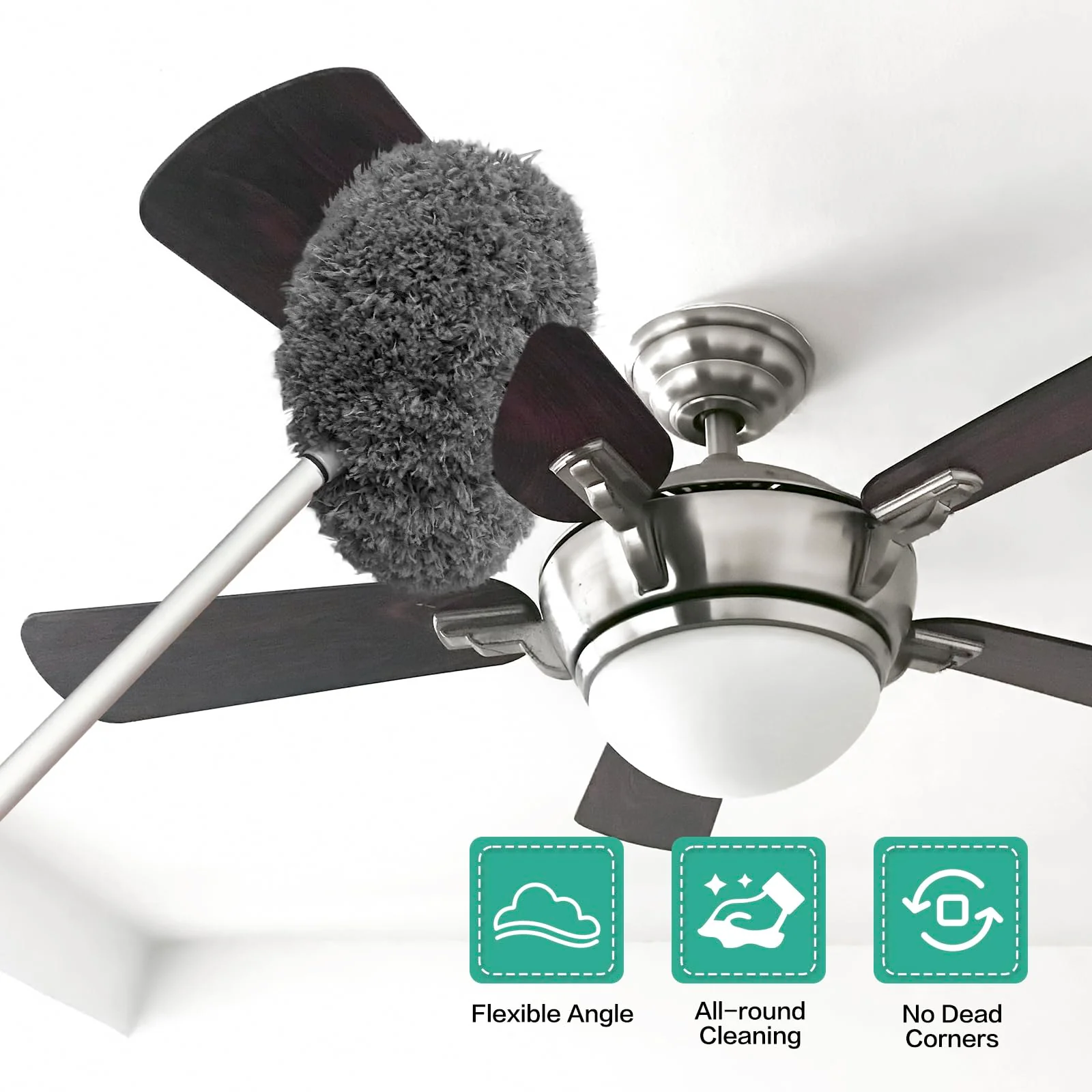 Ceiling Fan Cleaner Duster Reusable Microfiber Ceiling Fan Blade Cleaner Removable Duster with Extension Pole Adjusts 13 to 49.7 Inch for Cleaning Walls Bookshelves Furniture Door Window Top (Gray) - Image 6