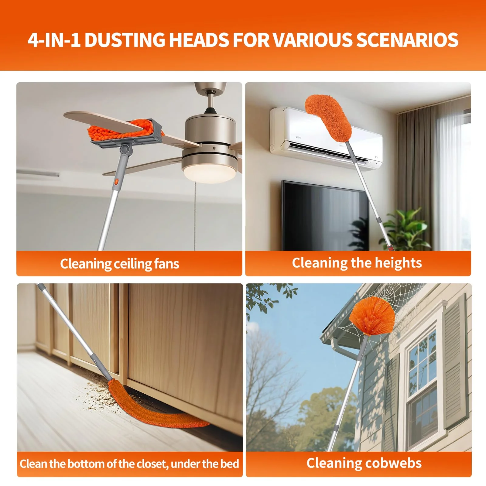 Ceiling Fan Cleaner Duster with 72‘’ Extendable Long Handle Cleaning Duster Kit, Reusable Chenille & Microfiber Mop Head for High Ceiling Fan Blade Wall Blinds Cobweb - Image 6