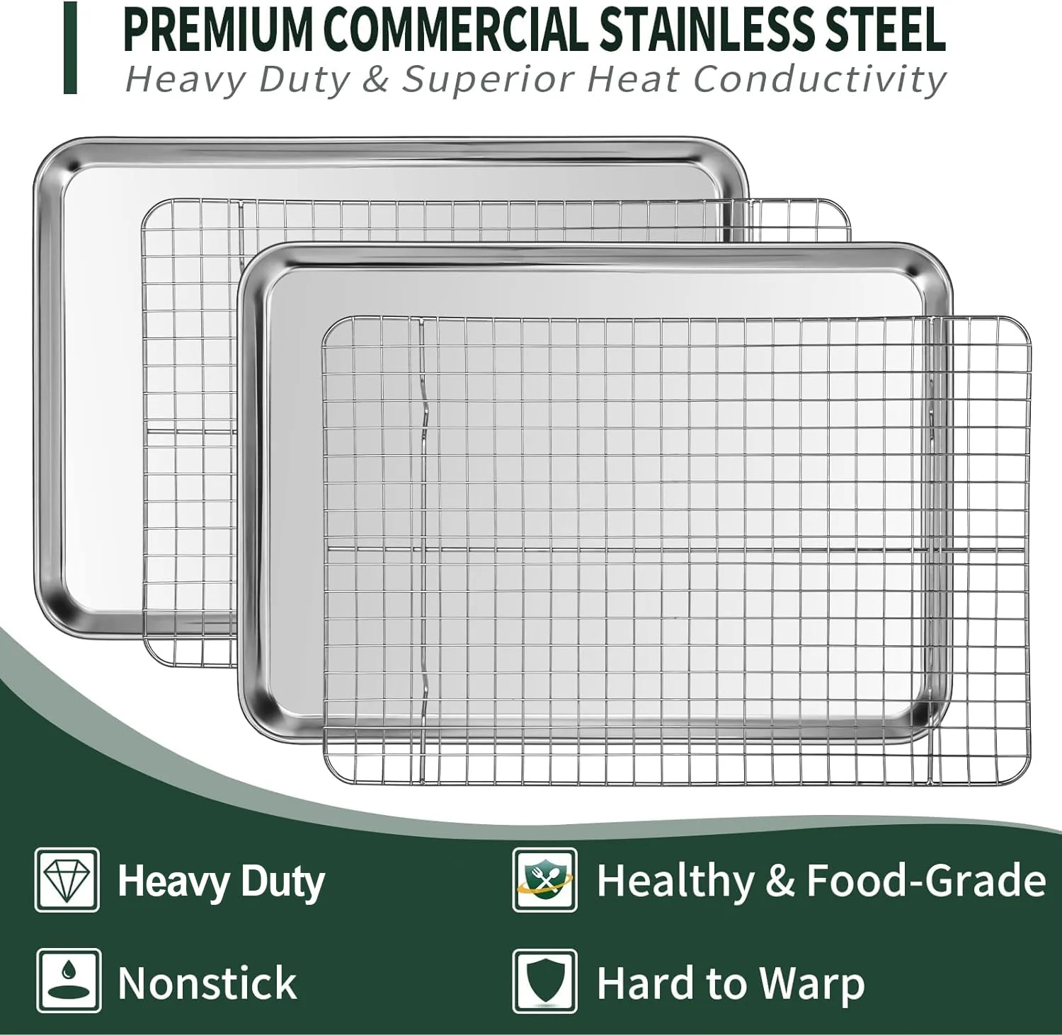 CEKEE 4 PCs Small Baking Sheet With Wire Rack Set [2 Pans + 2 Cooling Racks], 10 Inch Stainless Steel Tray - Rust & Warp Resistant, Easy Clean - Image 6