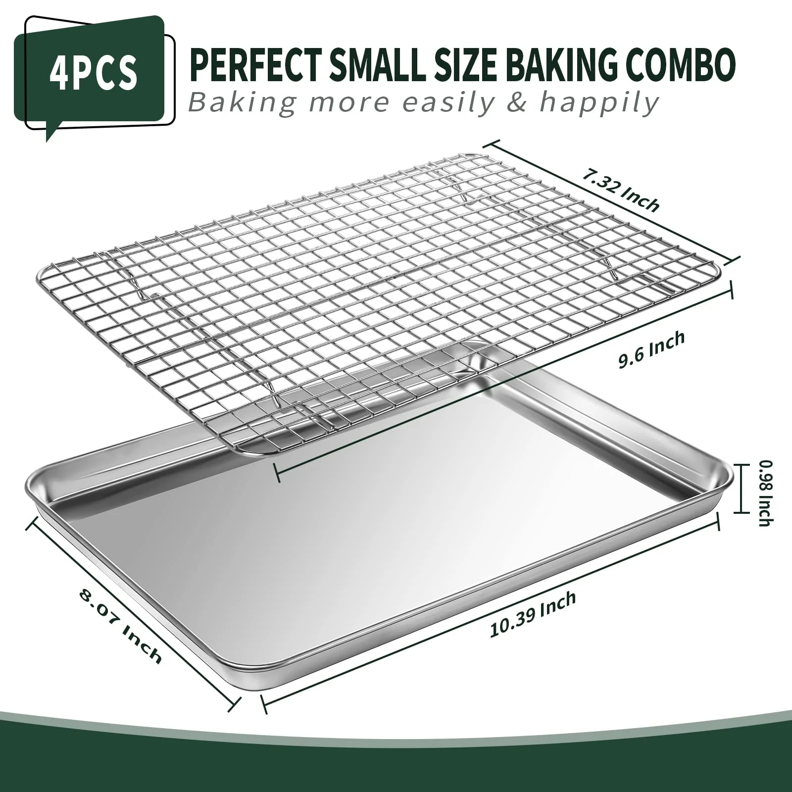 CEKEE 4 PCs Small Baking Sheet With Wire Rack Set [2 Pans + 2 Cooling Racks], 10 Inch Stainless Steel Tray - Rust & Warp Resistant, Easy Clean - Image 7