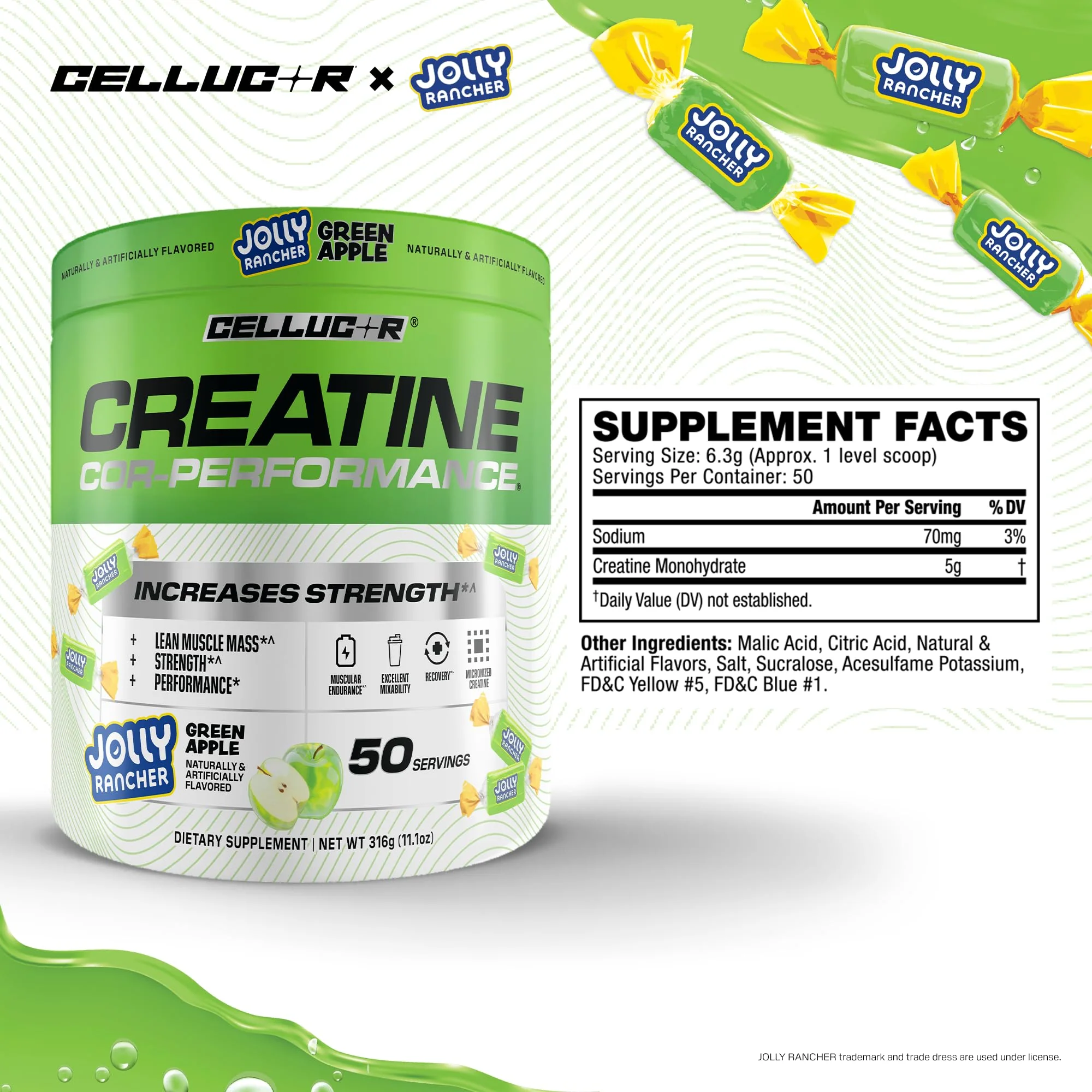 Cellucor Creatine Powder, Jolly Rancher Green Apple - Increases Strength, Lean Muscle Mass & Endurance, Micronized Creatine for Fast Absorption, 5g Creatine per Serving, 50 Servings - Image 7