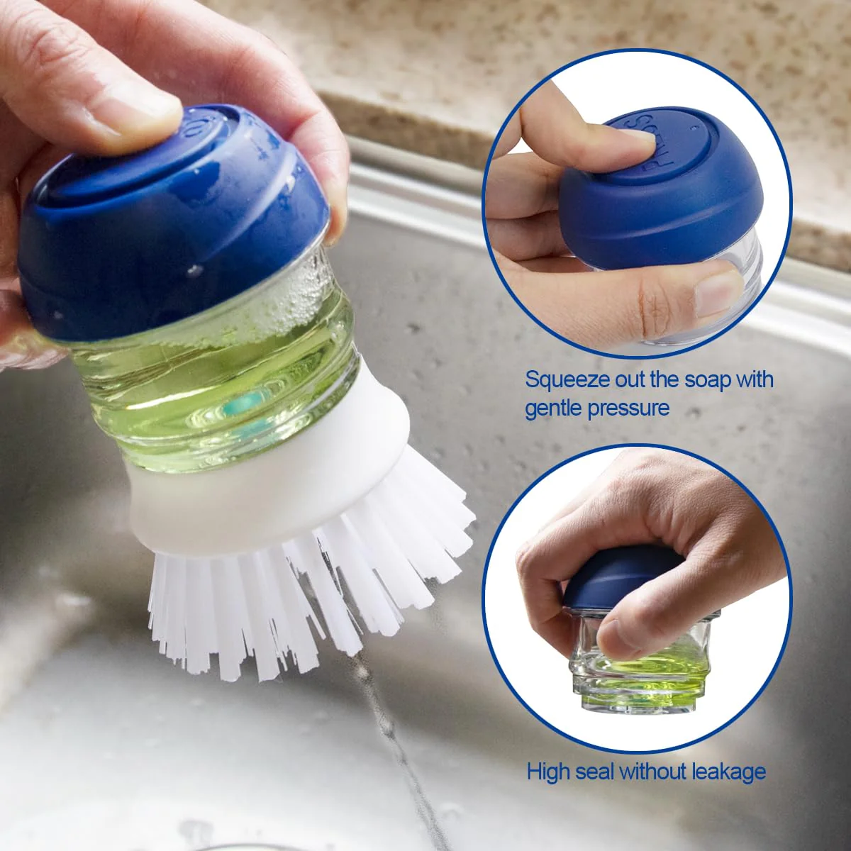 CELOX 2 Pack Dish Brush with Soap Dispenser for Kitchen Cleaning, Kitchen Brush for Dish Pot Pan Sink Cleaning - Image 7