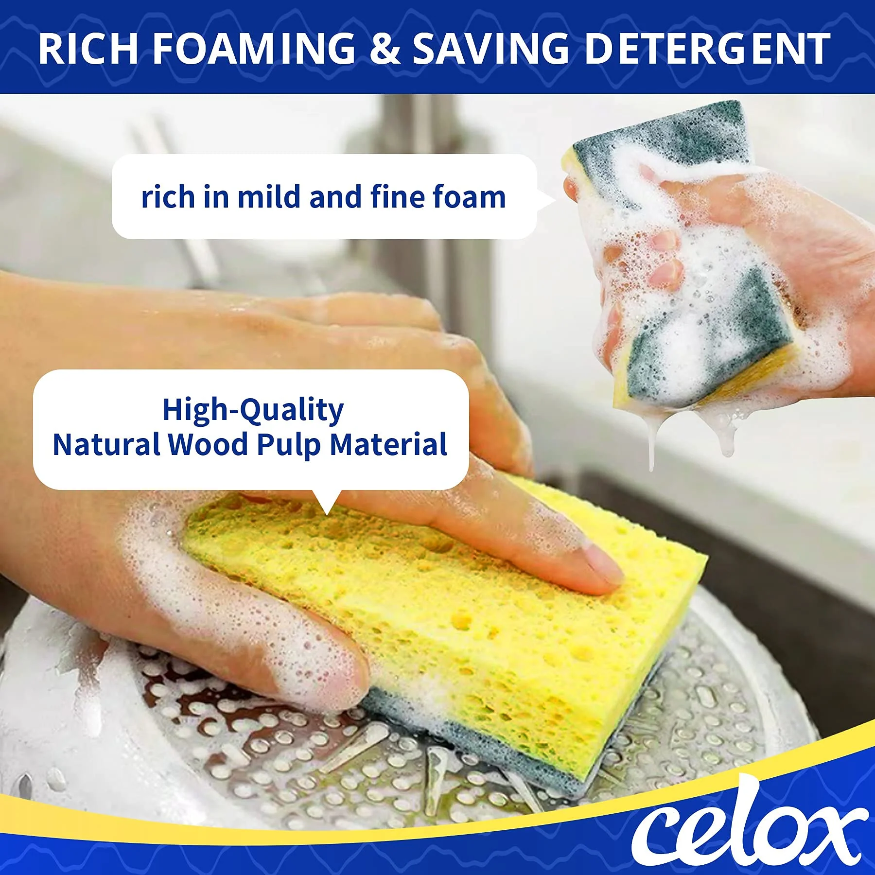 CELOX 36 Pack Dish Sponge for Kitchen, Dual Sided Scrub Sponge Heavy Duty, Non-Scratch Sponges Perfect for Kitchen Dishwashing and Household Cleaning, Highly Absorbent and Easy to Dry for Reuse - Image 3