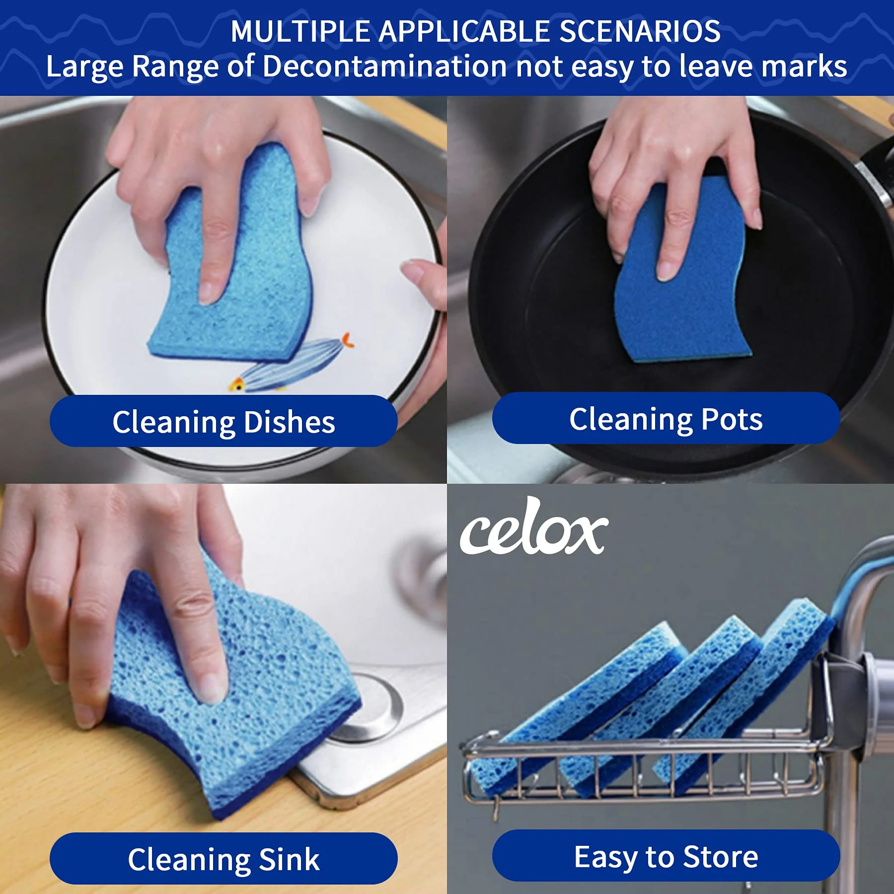 CELOX 36 Pack Non-Scratch Dish Sponge, Dual Sided Kitchen Sponges for Dishes, Long Lasting Dishwashing Household Cleaning Sponges for Kitchen, Easy to Dry and Reusable - Image 4