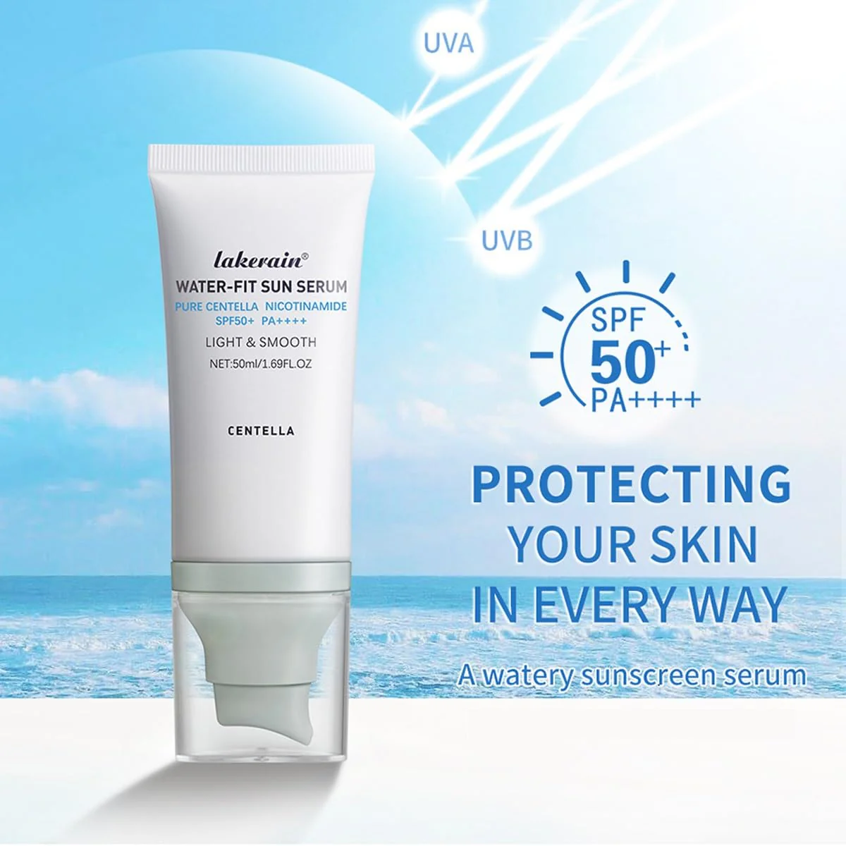 Centella Sunscreen SPF 50,Face Sun Screen Long-Lasting Protection,Madagascar Sunscreen, NO White Cast-Dry Oily Skincare,Moisturizing Non-ticky Centella Water-Fit Sun Serum for All Skin (2 PCS Blue) - Image 6