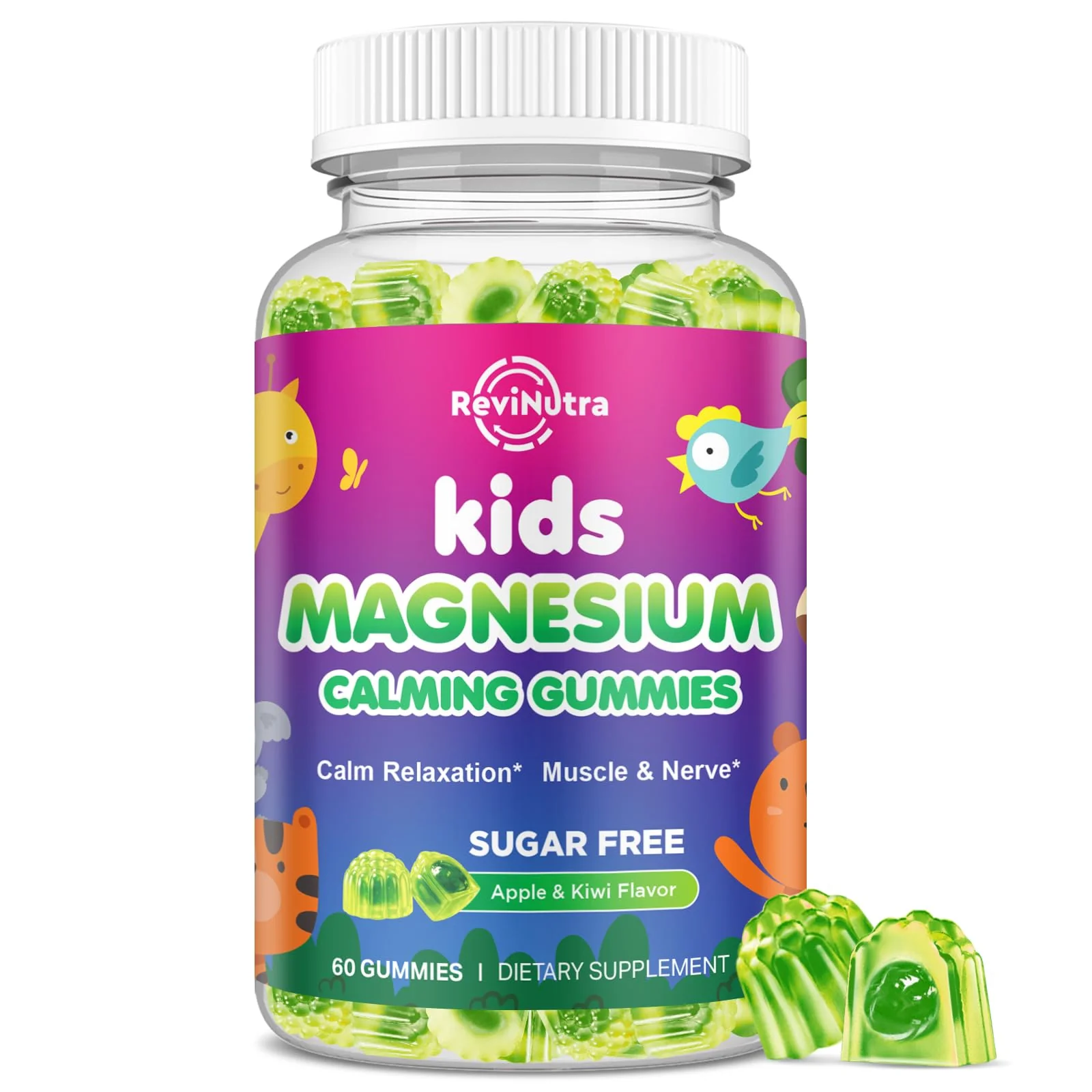Center-Filled Kids Magnesium Gummies - Magnesium Glycinate Gummies for Kids & Adults with L-Theanine, Chamomile, Licorice, Vitamin D, B6 for Sleep, Relaxation, Brain & Muscle - Sugar Free Apple & Kiwi