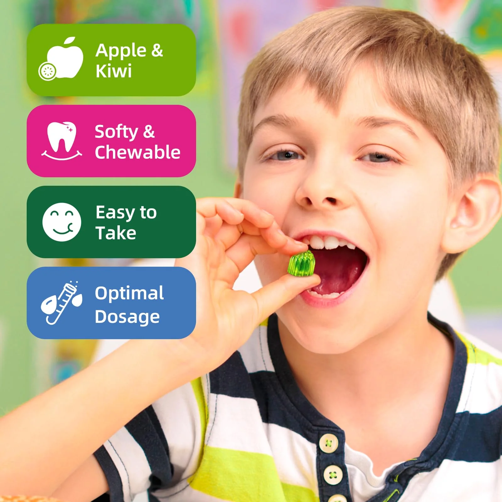 Center-Filled Kids Magnesium Gummies - Magnesium Glycinate Gummies for Kids & Adults with L-Theanine, Chamomile, Licorice, Vitamin D, B6 for Sleep, Relaxation, Brain & Muscle - Sugar Free Apple & Kiwi - Image 7