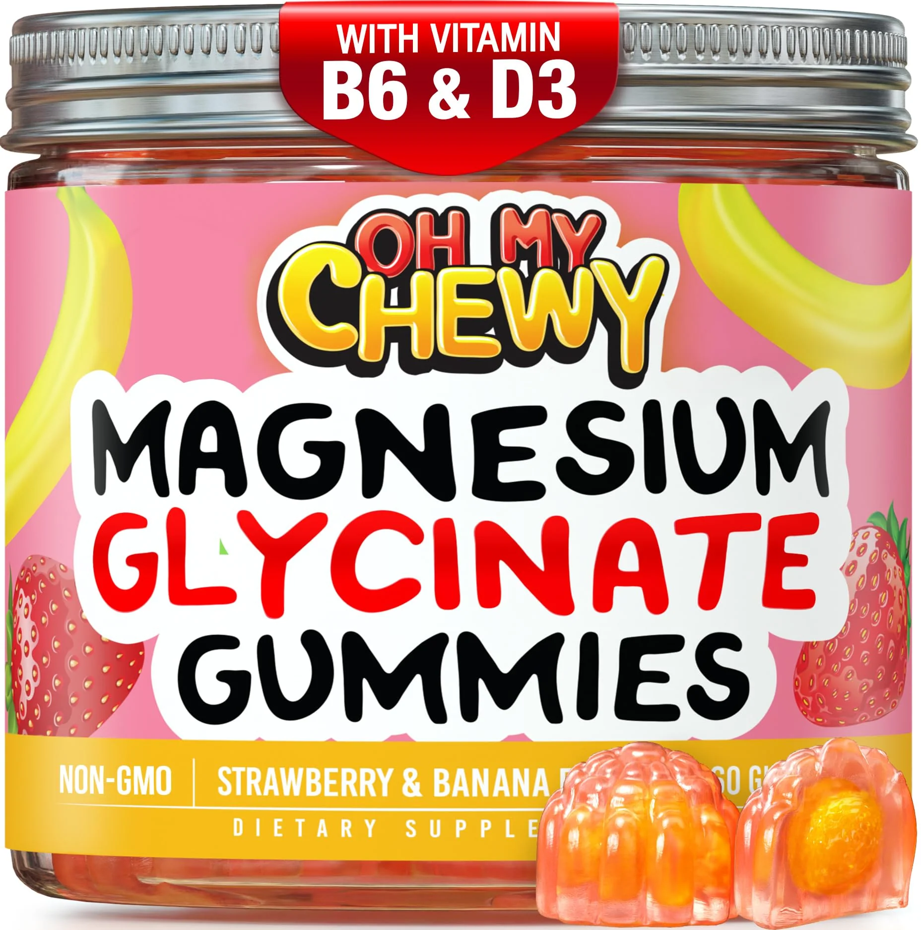 Center-Filled Magnesium Glycinate Gummies 400MG - High Absorption for Kids, Teens & Adults - Supplement for Sleep, Calm & Muscle Relaxation with B6 & D3 - Gluten Free & Vegan Friendly - 120 Count