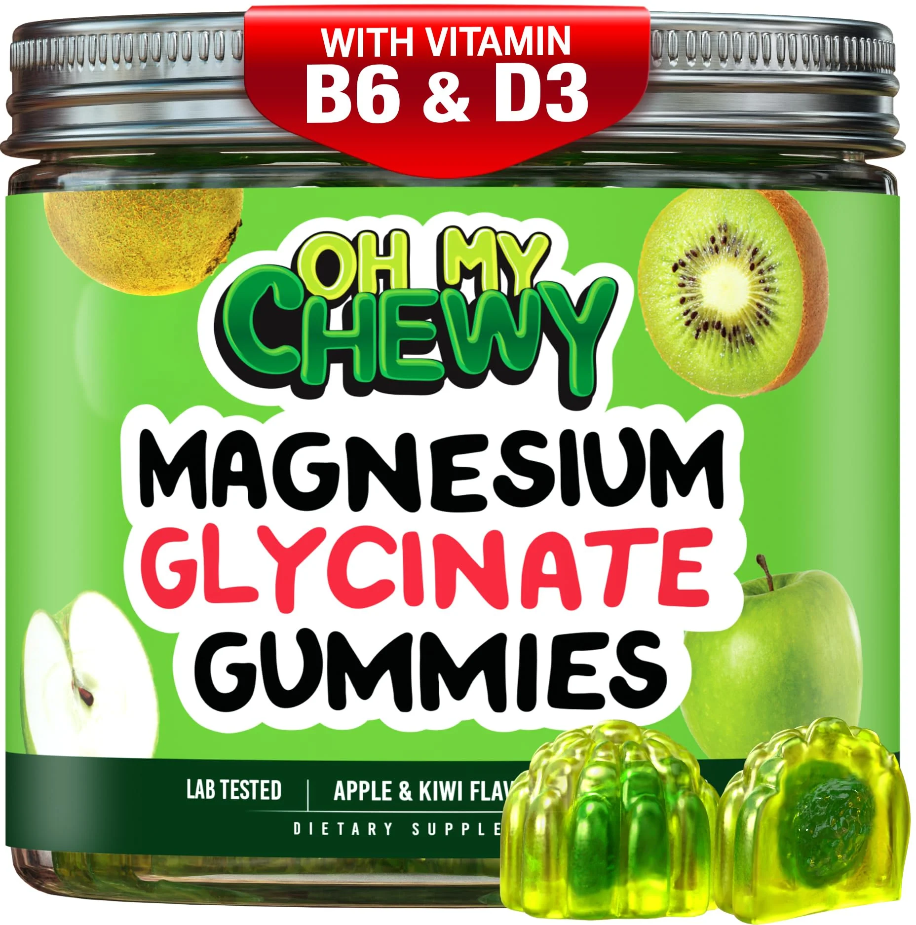 Center-Filled Magnesium Glycinate Gummies 400MG - High Absorption for Kids, Teens & Adults - Supplement for Sleep, Calm & Muscle Relaxation with B6 & D3 - Gluten Free & Vegan Friendly - 60 Count