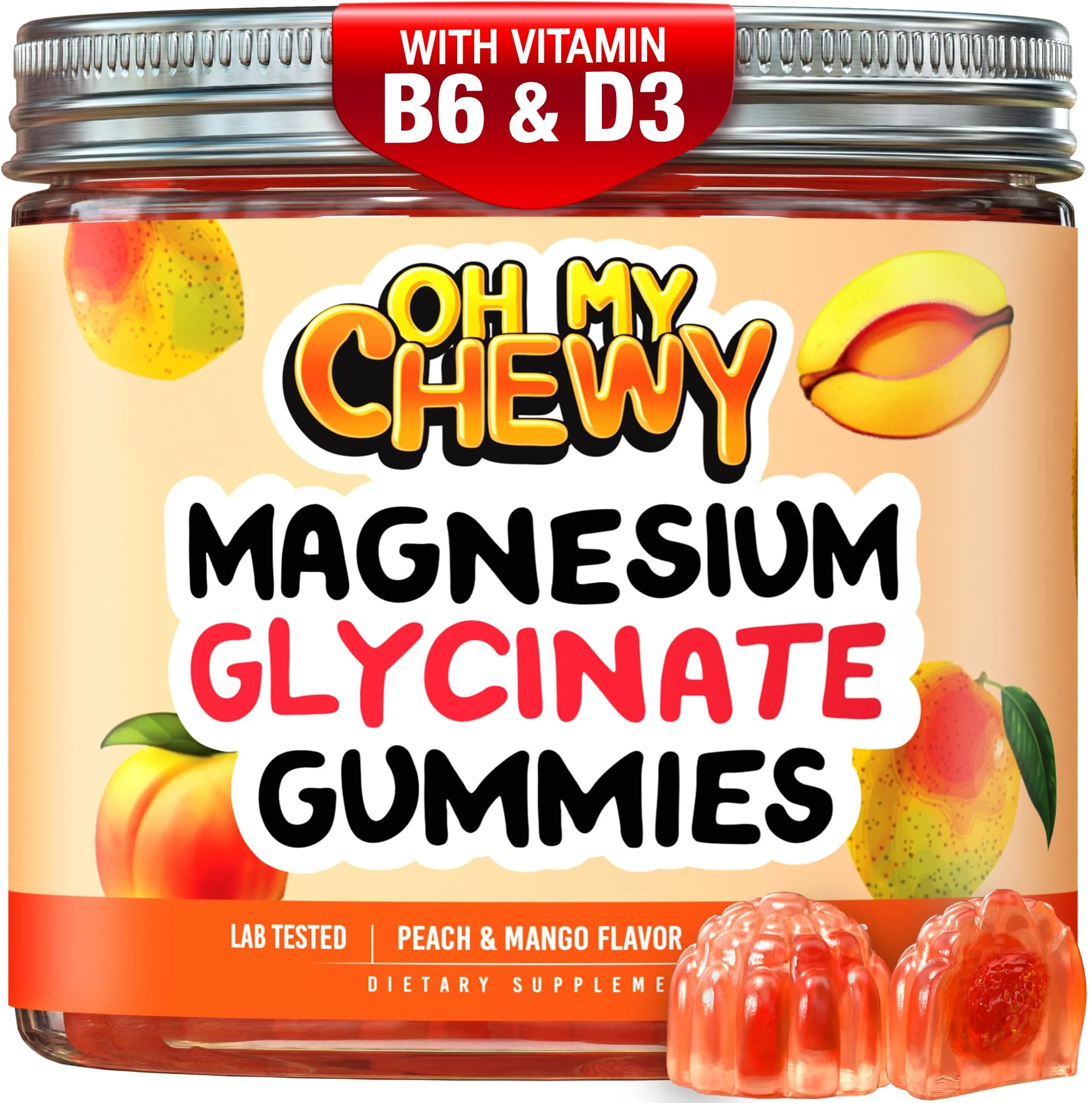 Center-Filled Magnesium Glycinate Gummies 400MG - High Absorption for Kids, Teens & Adults - Supplement for Sleep, Calm & Muscle Relaxation with B6 & D3 - Gluten Free & Vegan Friendly - 60 Count