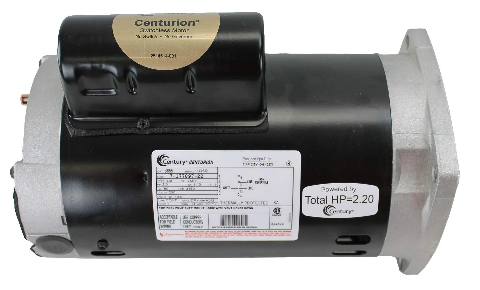 Century Electric B855 2-Horsepower 56Y-Frame Up-Rated Square Flange Replacement Motor (Formerly A.O. Smith) - Image 5