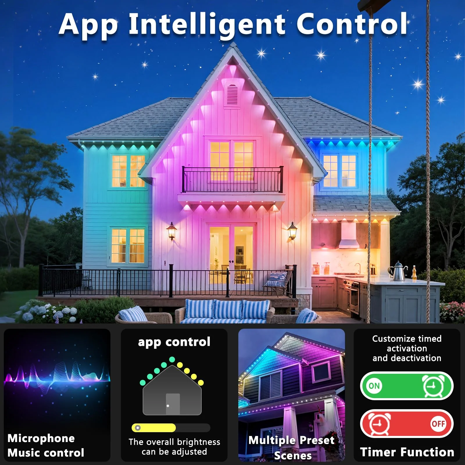 CETELUMA 300FT Permanent Outdoor RGB Lights, IP67 Waterproof Smart Eave Lighting, with App/Remote Control Eaves Light, DIY LED Scenes Modes for House Roof Decor,Christmas,Party,All Holiday and Daily. - Image 4