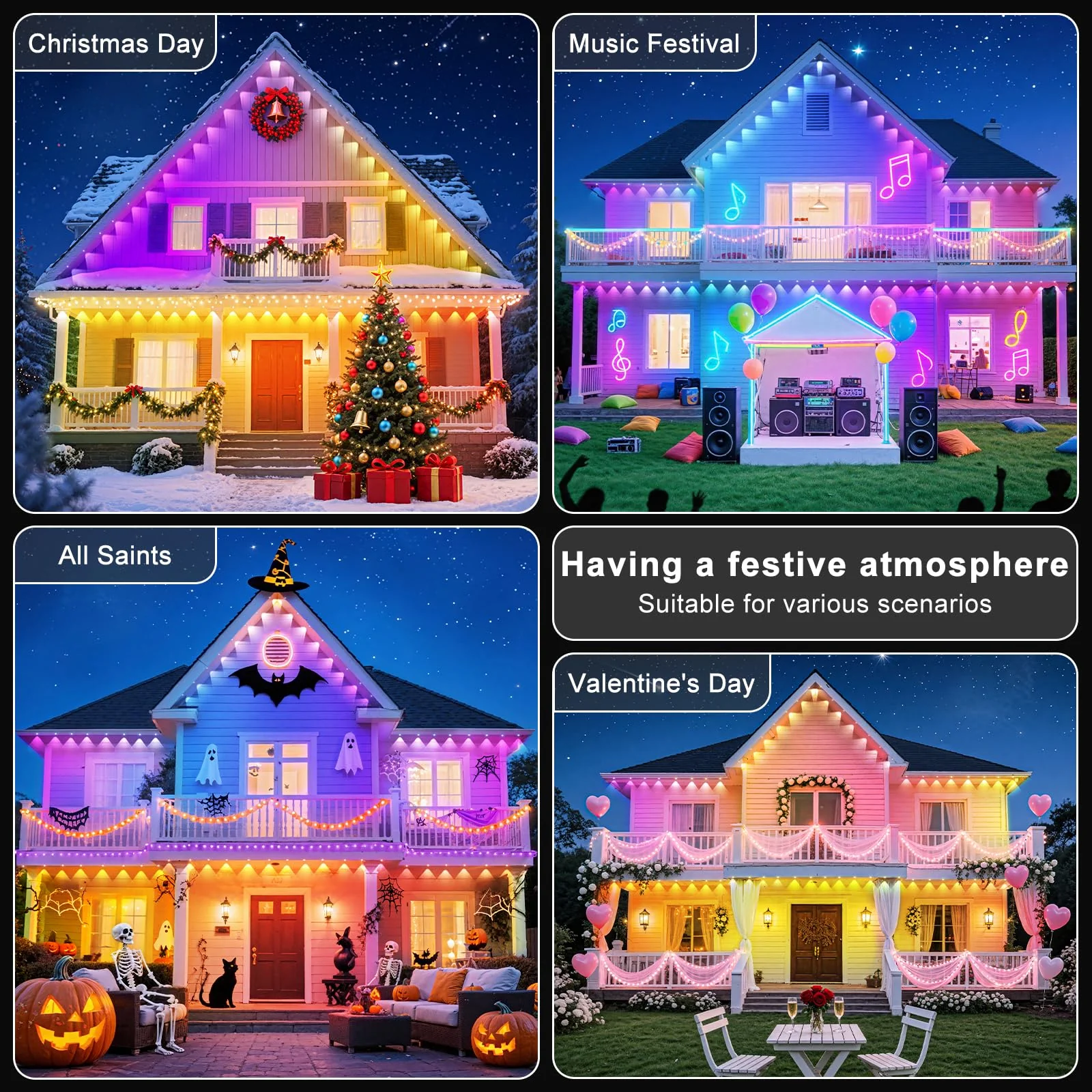 CETELUMA 400Ft Permanent Outdoor Lights for House Waterproof, IP67 LED Eave Lights with App/Remote Control, Outdoor Permanent led Lighting for House Roof Decor,Christmas,Party,All Holiday and Daily - Image 2