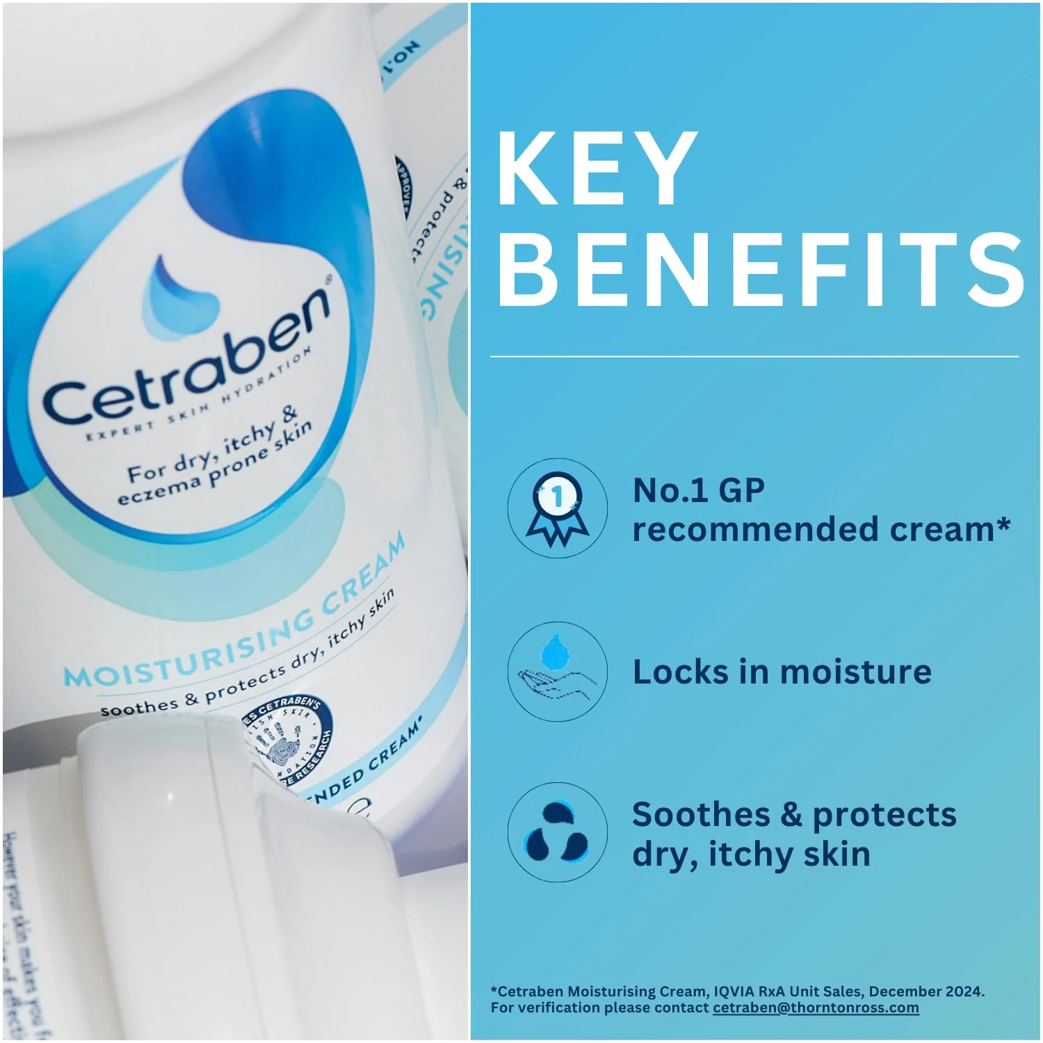 Cetraben Moisturising Cream, For Dry, Itchy, Sensitive & Eczema-Prone Skin, Soothe, Moisturise, Hydrate, & Protect, Dermatological Moisturiser,Daily Use on the Body, Fragrance Free, 1 x 475ml - Image 3