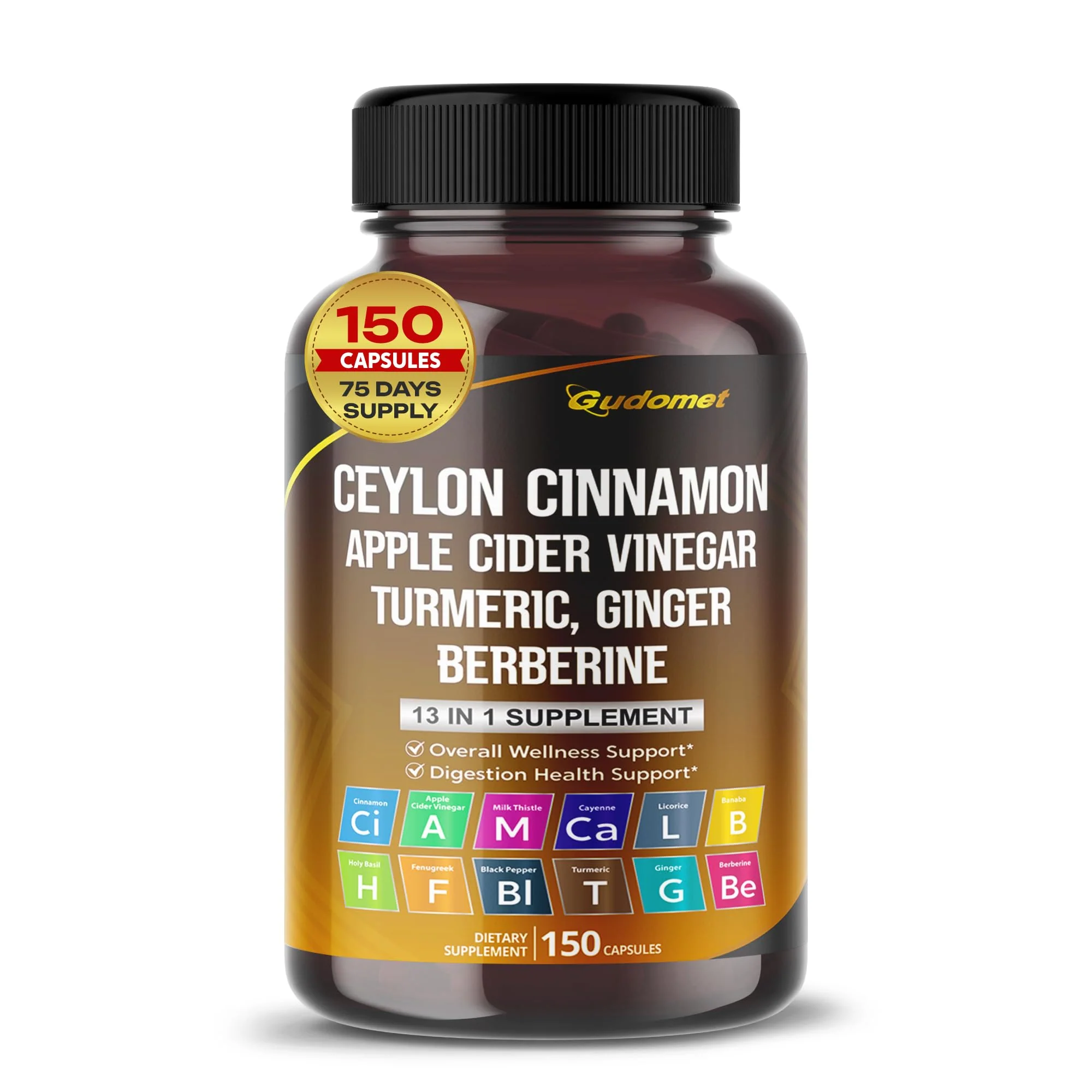 Ceylon Cinnamon Apple Cider Vinegar Turmeric Ginger Root Berberine Gymnema sylvestre Milk Thistle Licorice -150 Capsules - Image 2