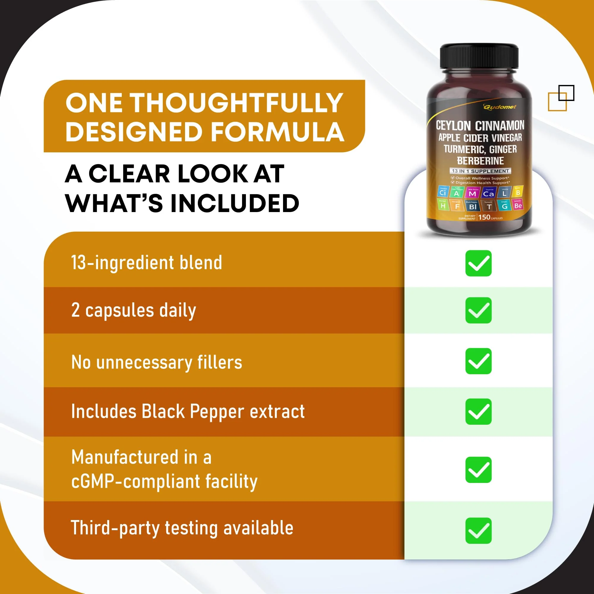 Ceylon Cinnamon Apple Cider Vinegar Turmeric Ginger Root Berberine Gymnema sylvestre Milk Thistle Licorice -150 Capsules - Image 7
